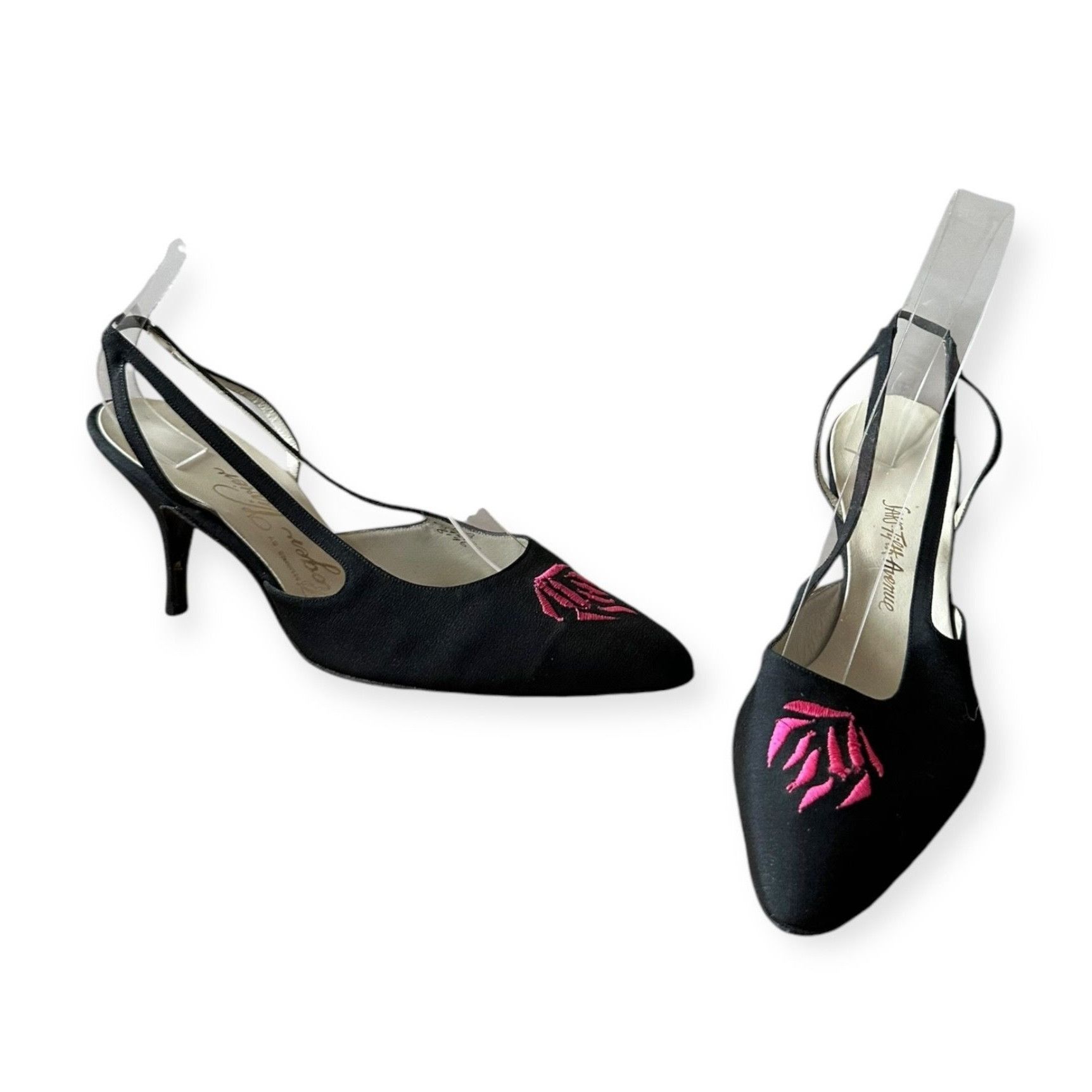 Roger Vivier × Vintage Roger Vivier Black Fabric Embroidered Sling Back Pumps, Vint Size US 7.5 / IT 37.5 - 1 Thumbnail