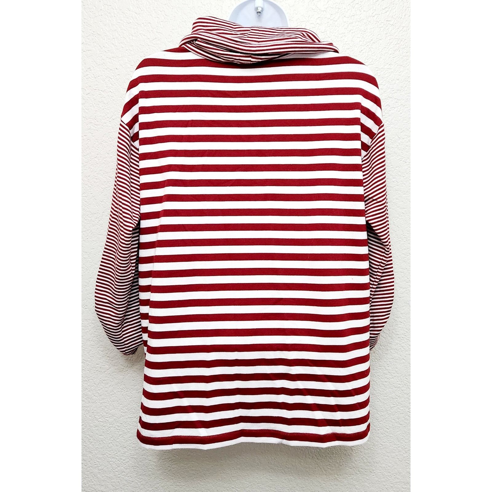 Other Ruby Rd. Red White Stripe Cowl Neck Roll Tab Sleeve Top PS Size S / US 4 / IT 40 - 3 Thumbnail