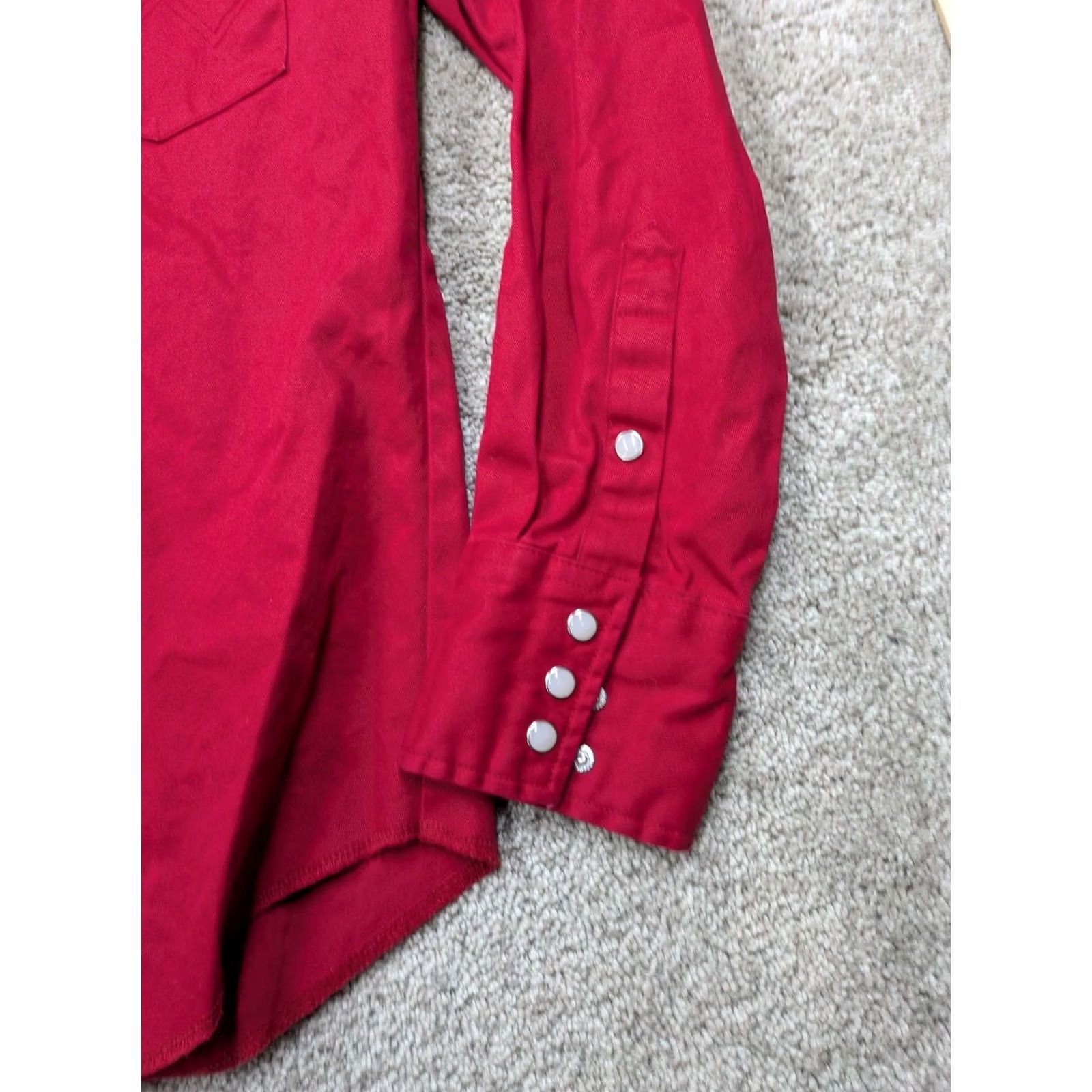 Wrangler Wrangler Shirt Mens Large Red Solid Western Pearl Snap Button Brush Popper Thick Size US L / EU 52-54 / 3 - 6 Thumbnail