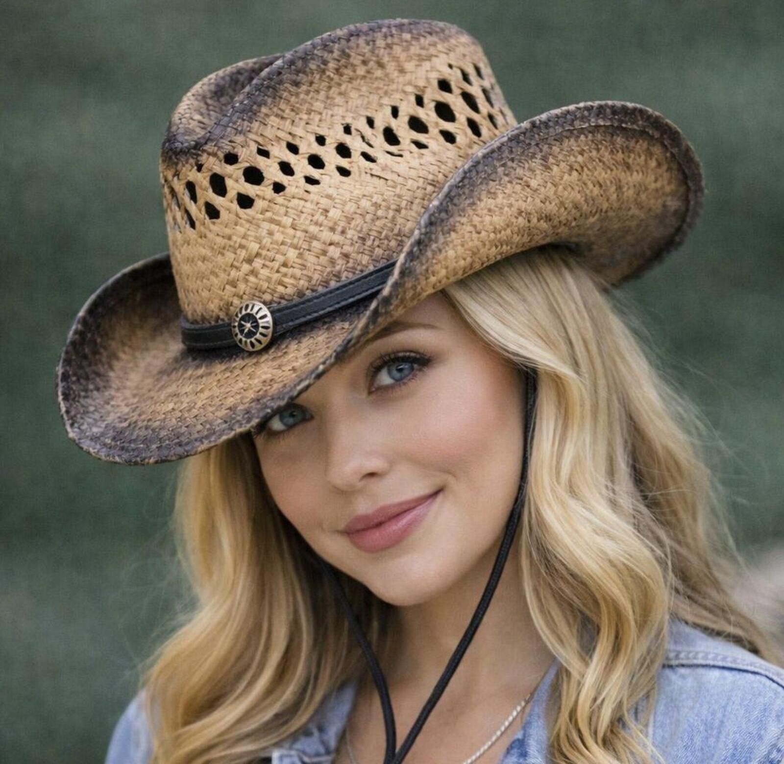 Other JHATS Unisex Straw Cowboy Hat Western Chin Strap Distressed Size ONE SIZE - 1 Thumbnail