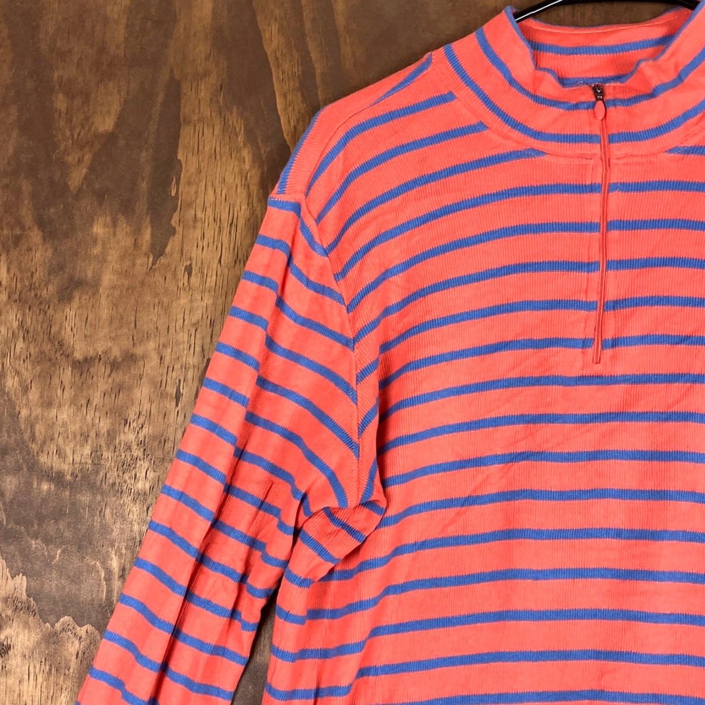 Vintage LL Bean Womens Sweater Orange Blue Stripe 1/4 Zip Long Sleeve 100% Cotton Large Size L / US 10 / IT 46 - 4 Thumbnail