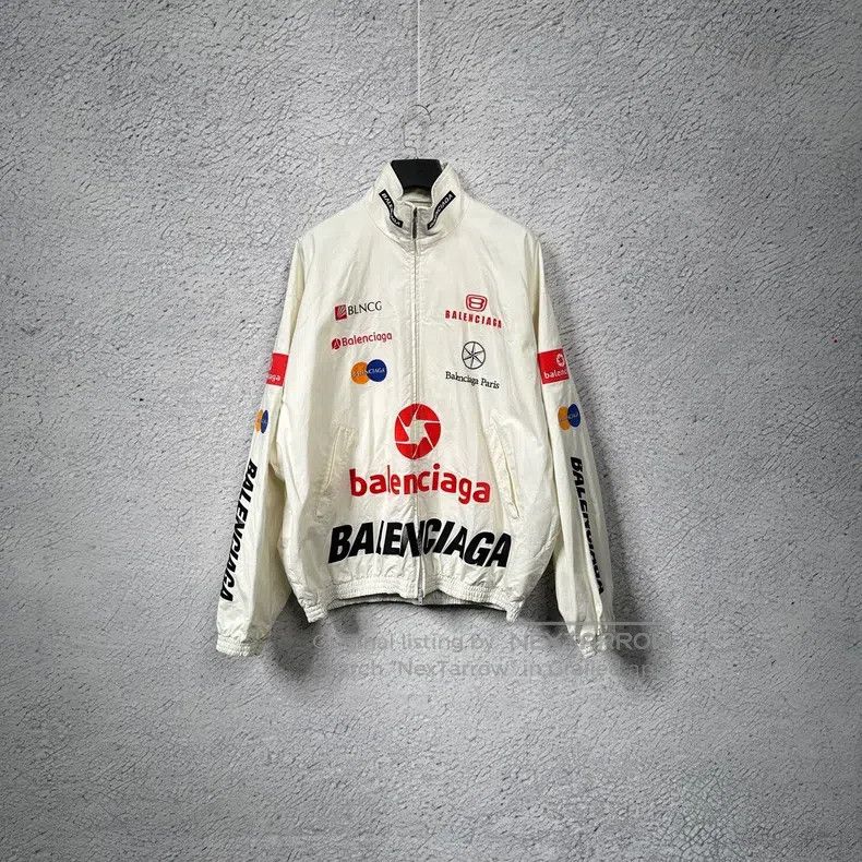 Balenciaga Balenciaga White Racing Logo Embroidered Zipper Jacket Size US S / EU 44-46 / 1 - 1 Thumbnail