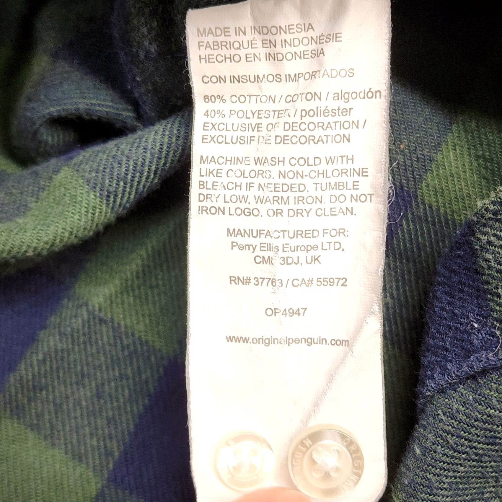 Original Penguin Original Penguin Mens Large Plaid Button Down Long Sleeve Casual Flannel Shirt Size US L / EU 52-54 / 3 - 6 Thumbnail