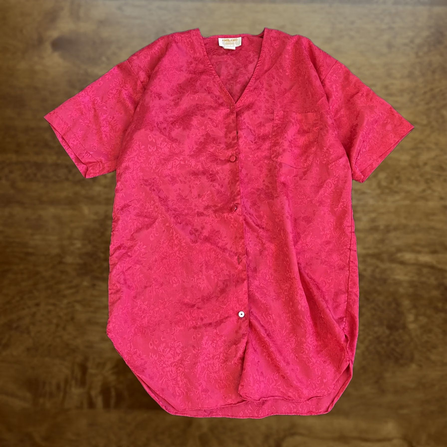 Pinko VINTAGE Amilano Intimates Sleepwear Womens Medium Pink Satin Button Front Floral Shirt Size ONE SIZE - 1 Thumbnail