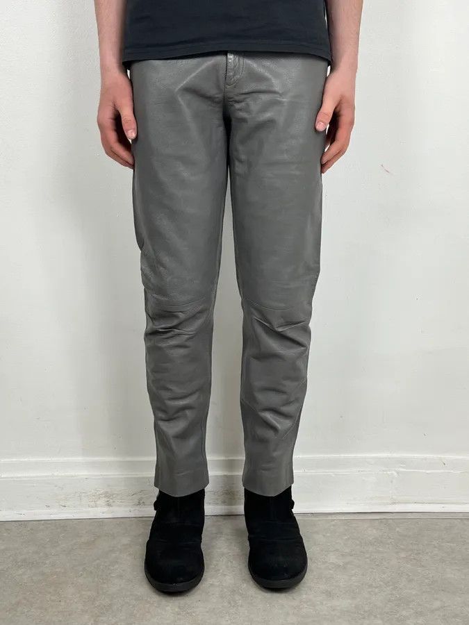 Vintage 1990s Giorgio Armani Grey Leather Pants Size US 39 - 2 Thumbnail