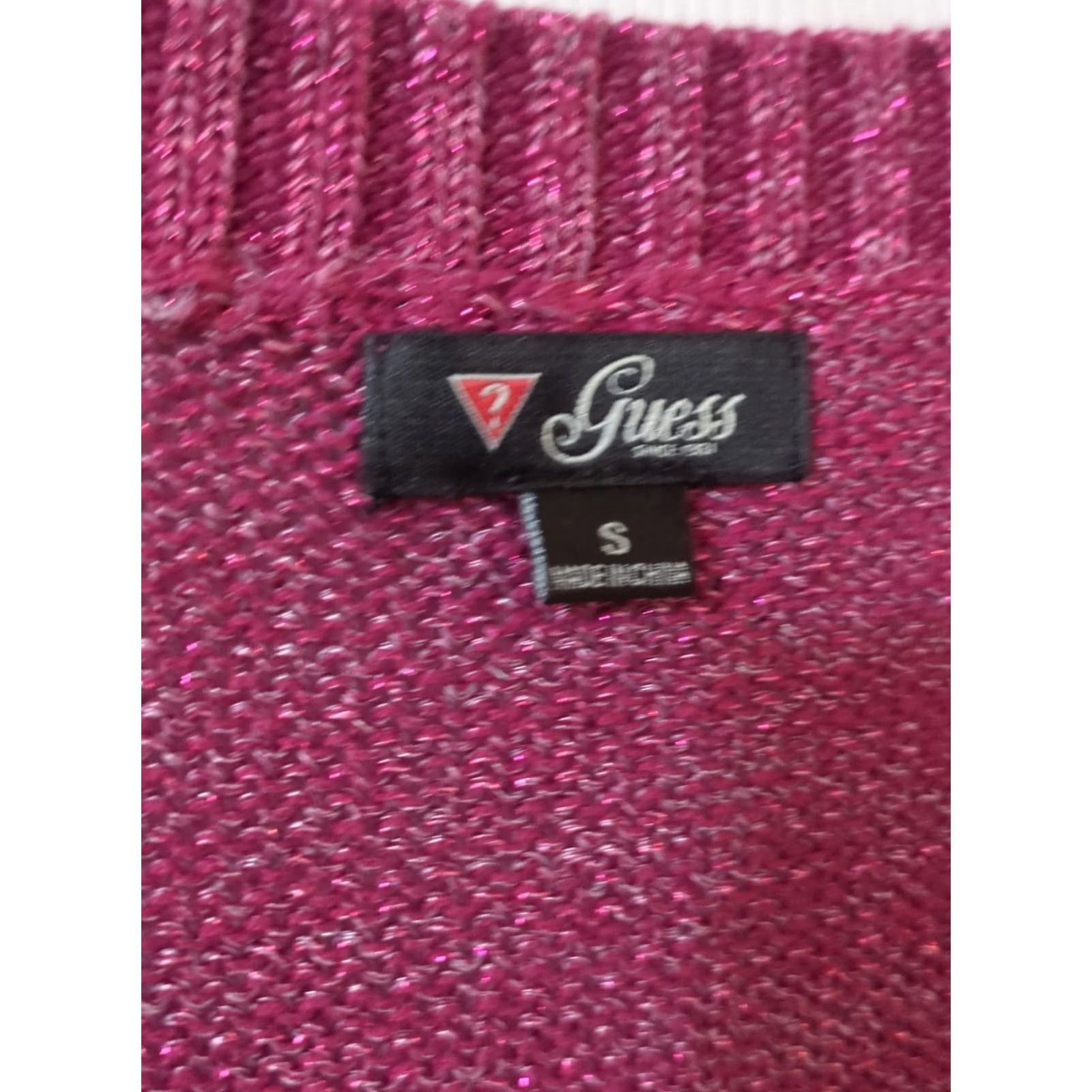 Guess GUESS Women's V-neck Long Tunic Sweater Pink Small Shimmer Glitter Knit Cotton Blend Size S / US 4 / IT 40 - 2 Thumbnail