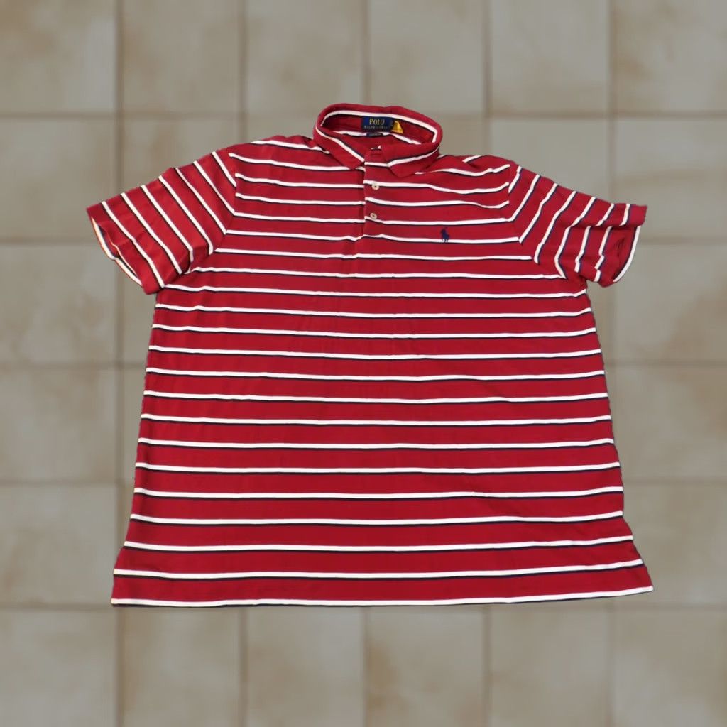 Polo Ralph Lauren Polo Ralph Lauren Polo Shirt Mens XL Red Striped Knit Classic Fit Stretch Logo Short Sleeve Golf Regular Mens Size US XL / EU 56 / 4 - 1 Thumbnail