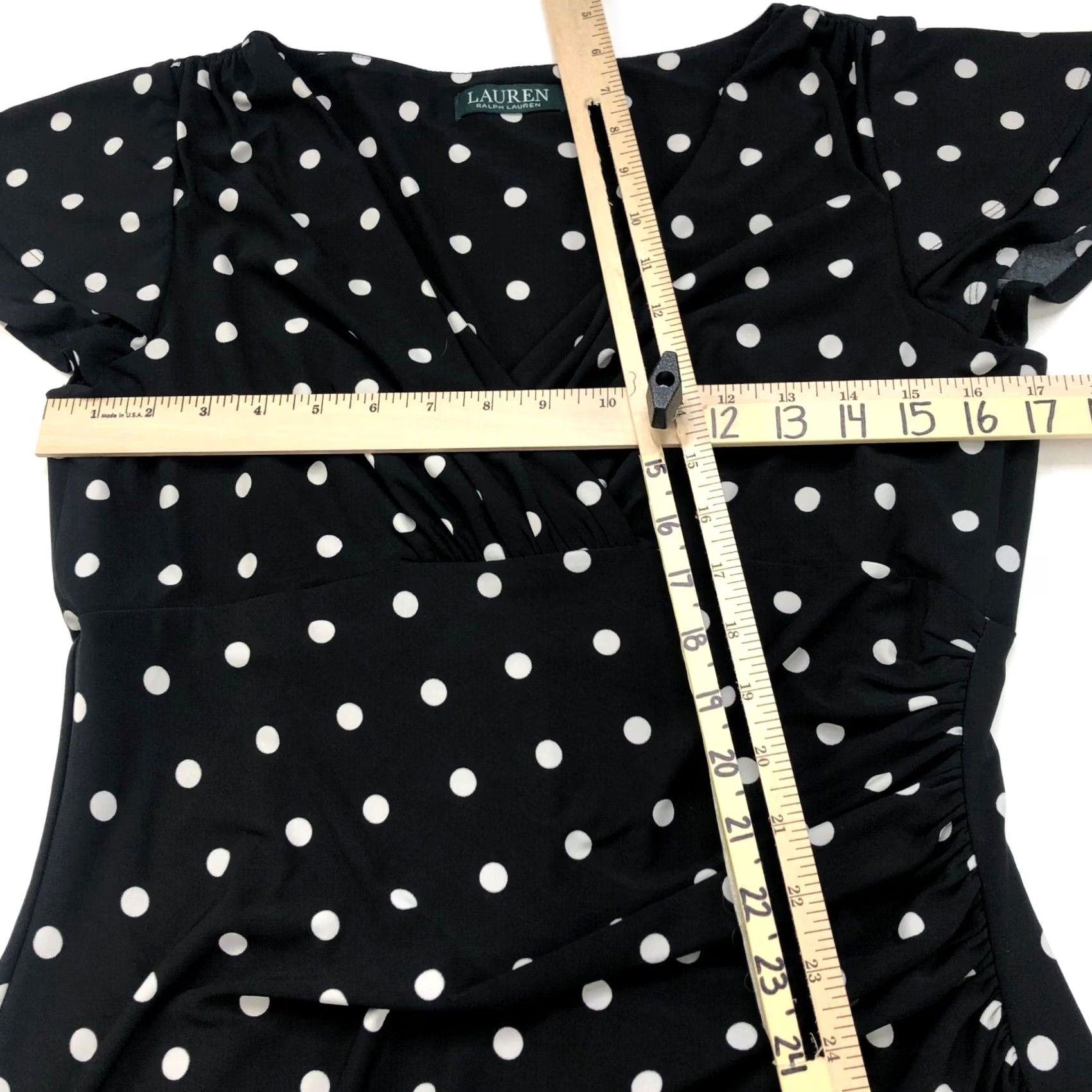 Ralph Lauren Lauren Ralph Lauren V-Neck Faux Wrap Sheath Knee Length Dress Polka Dot 12 Black Womens Sleeveless Casual KS Size XL / US 12-14 / IT 48-50 - 5 Thumbnail