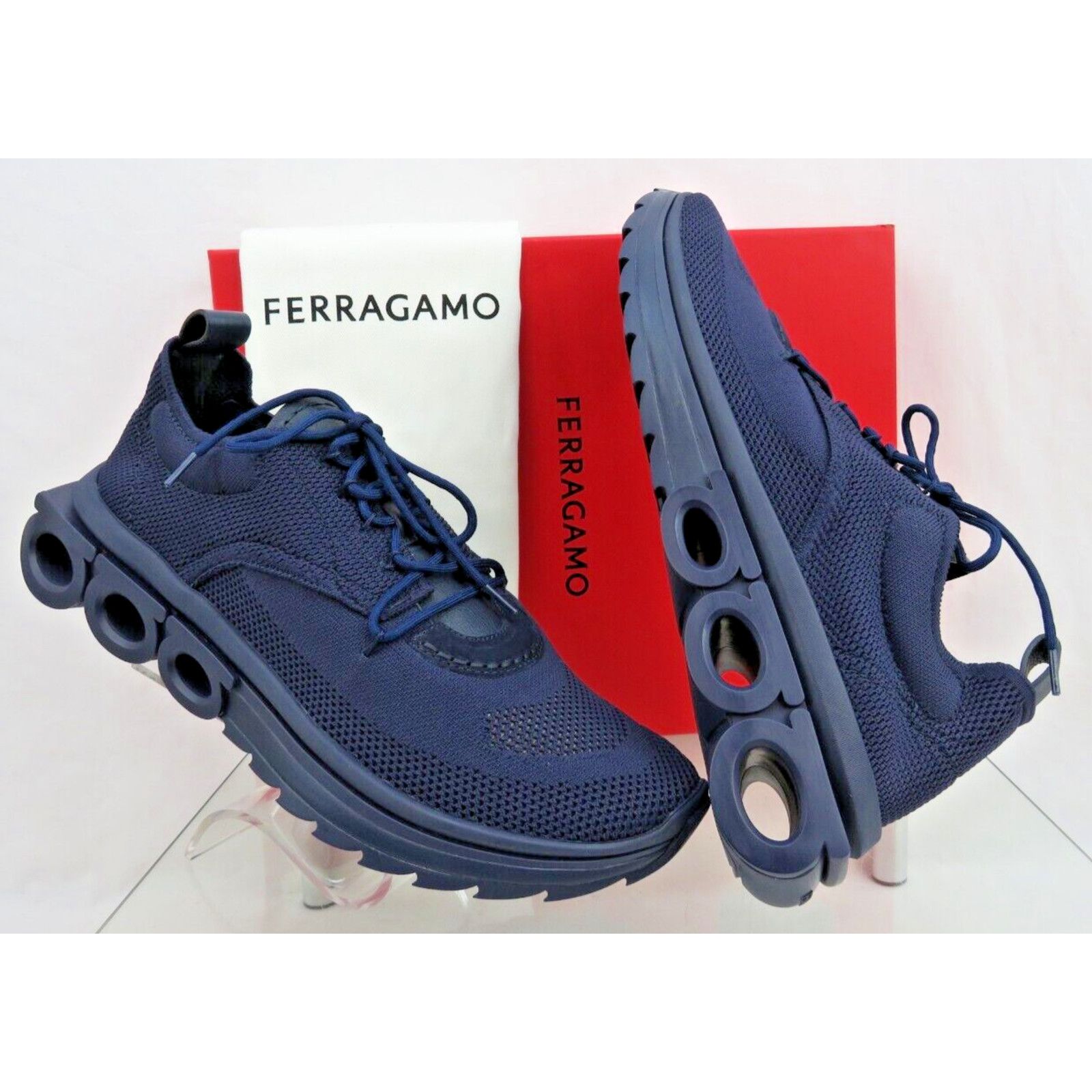 Salvatore Ferragamo FERRAGAMO DARK BLUE NIMA MESH LOGO LOW SNEAKERS 10 43 ITALY Size US 10 / EU 43 - 1 Thumbnail
