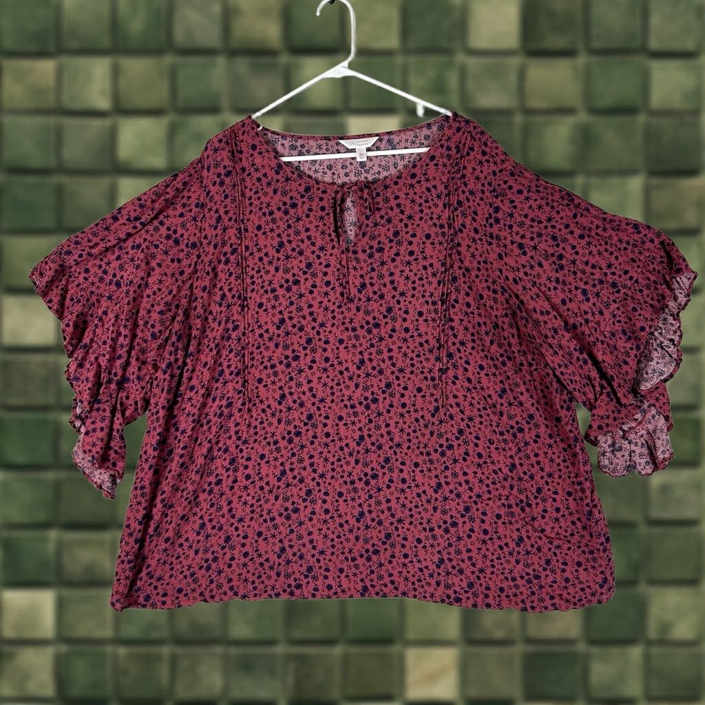 Vintage LC Lauren Conrad Blouse Floral Print Womens 3X Plus Short Sleeve Work Casual Top Size XXL / US 16-18 / IT 52-54 - 1 Thumbnail