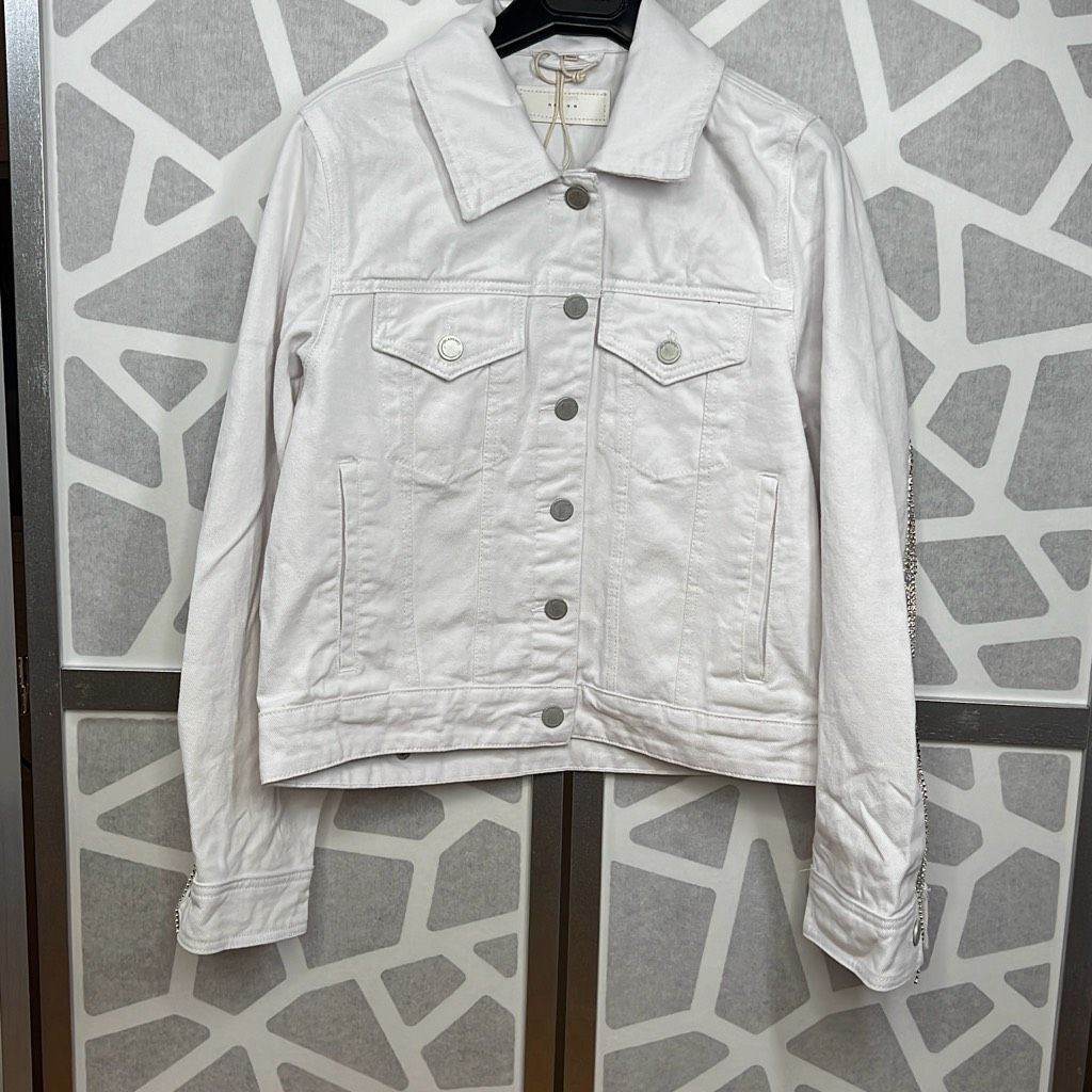 BLANKNYC Blank NYC White Denim Rhinestones Fringe Jacket NWT S Size S / US 4 / IT 40 - 7 Thumbnail
