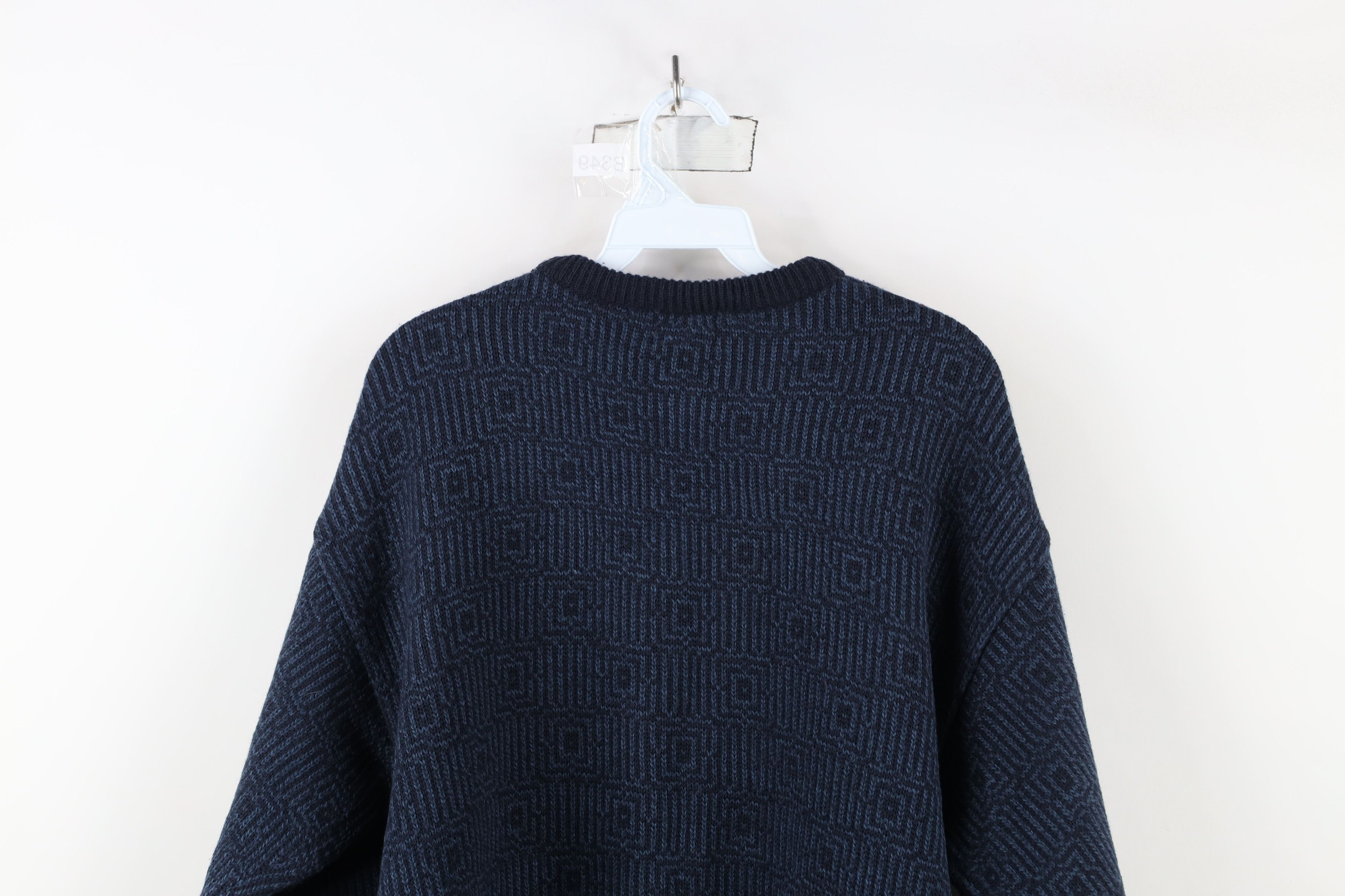 Vintage Vintage 90s Streetwear Geometric Knit Crewneck Sweater Blue Size US XL / EU 56 / 4 - 9 Thumbnail