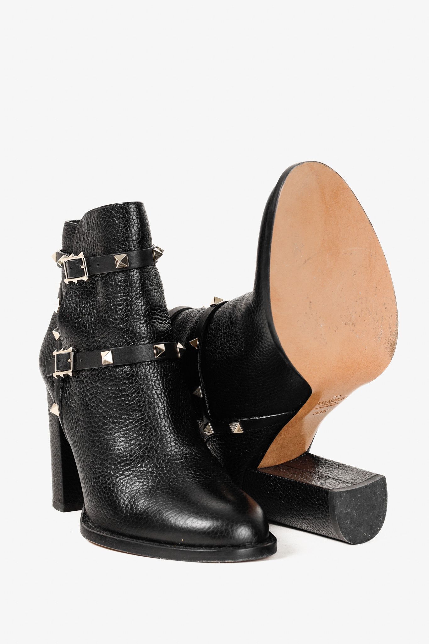 Valentino Valentino Garavani Rockstud Pebbled Leather Ankle Boots Size US 9 / IT 39 - 4 Thumbnail