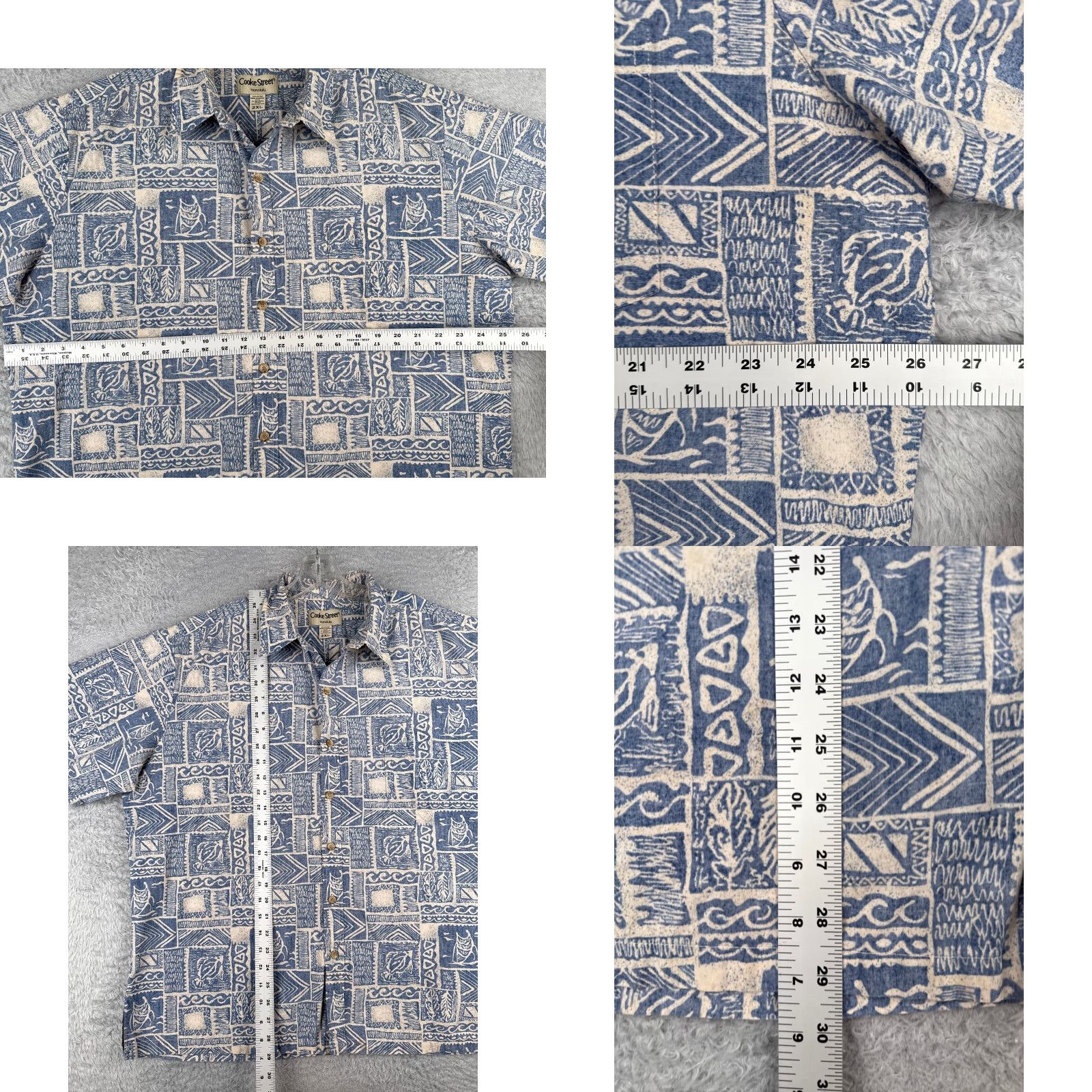 Vintage VINTAGE Cooke Street Shirt Men 2XL Blue Geometric Tile Floral 100% Cotton casual Wearable Button-Up Hawaiian Aloha resort Summer Winter Everyday Mens Size US XXL / EU 58 / 5 - 8 Thumbnail