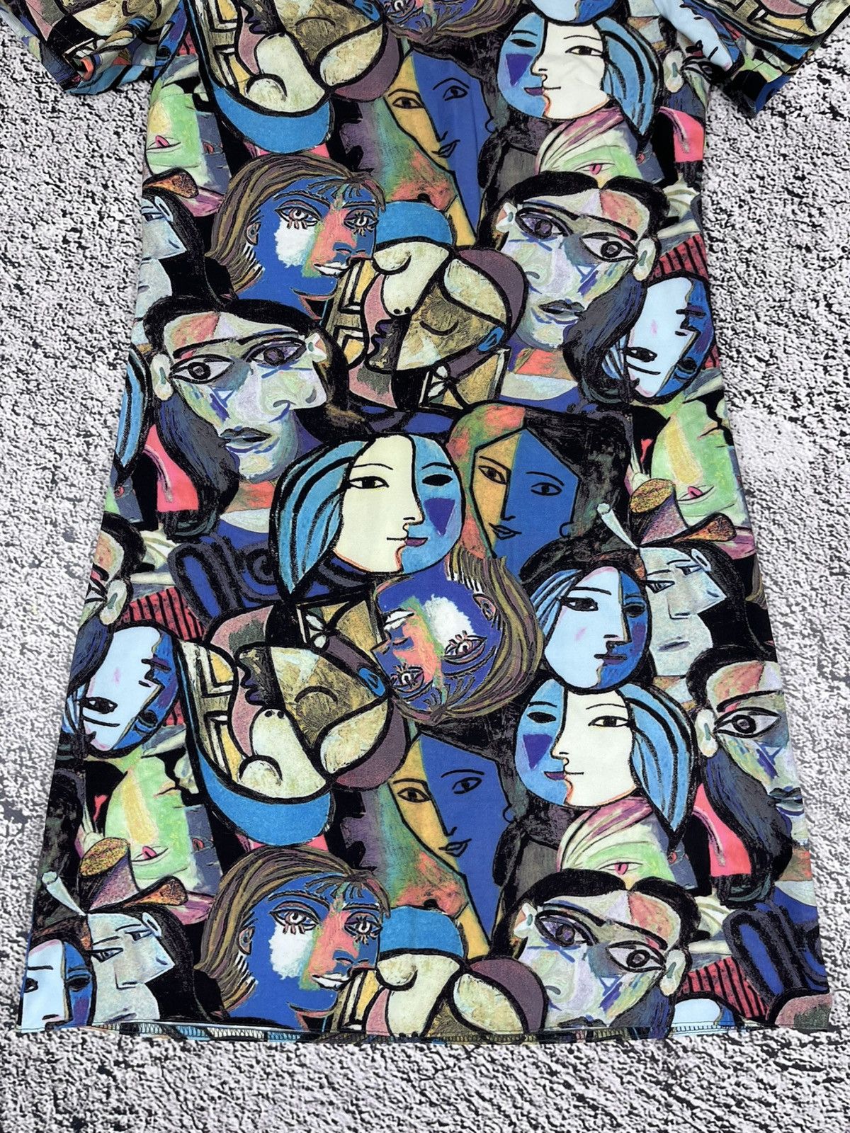 Japanese Brand Vintage Abstract Psychedelic Faces Midi Dress Size M / US 6-8 / IT 42-44 - 2 Thumbnail