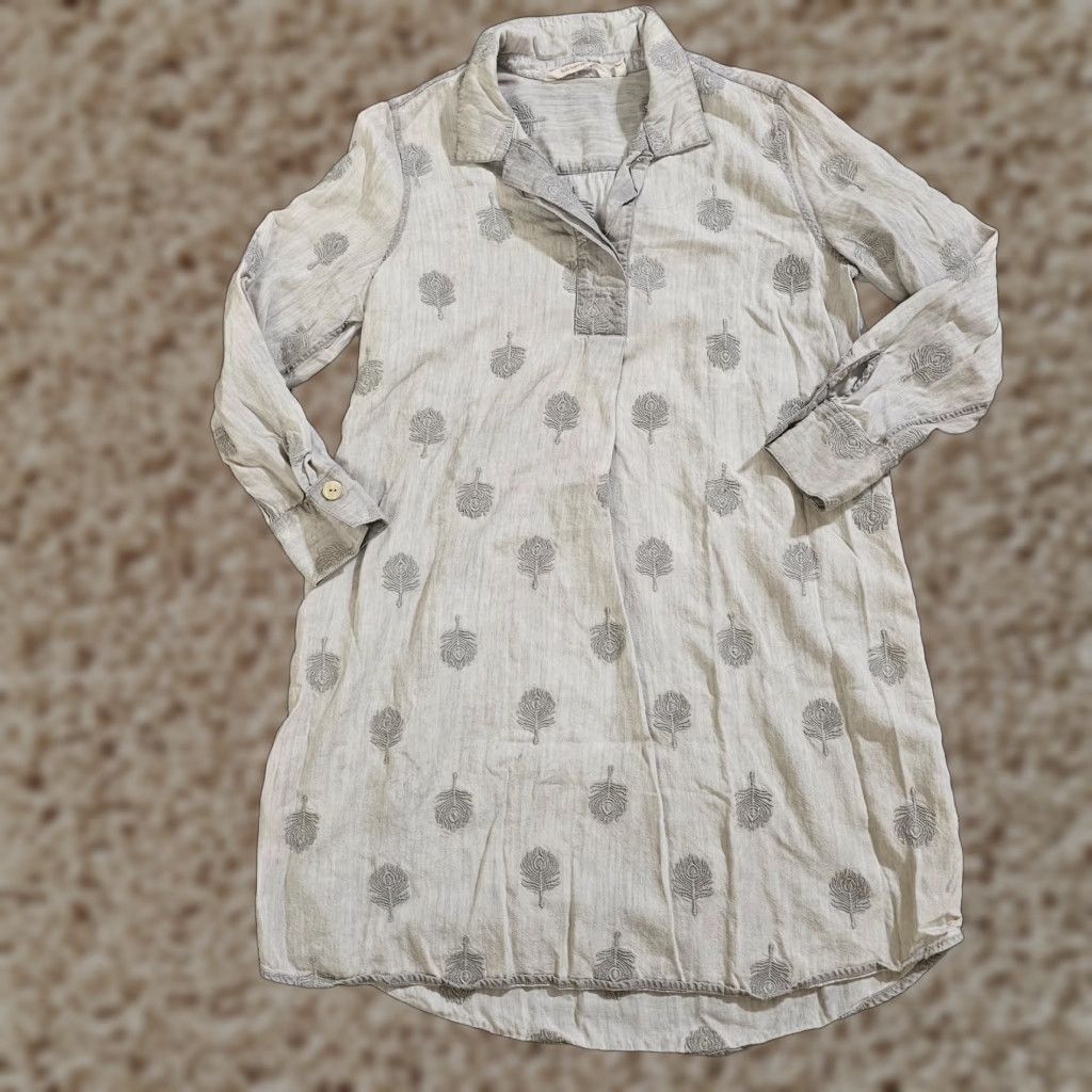Soft Surroundings Soft Surroundings Dress Womens XL Petite Gray Embroidered Peacock Long Sleeve V-Neck Knee Length Size XL / US 12-14 / IT 48-50 - 1 Thumbnail