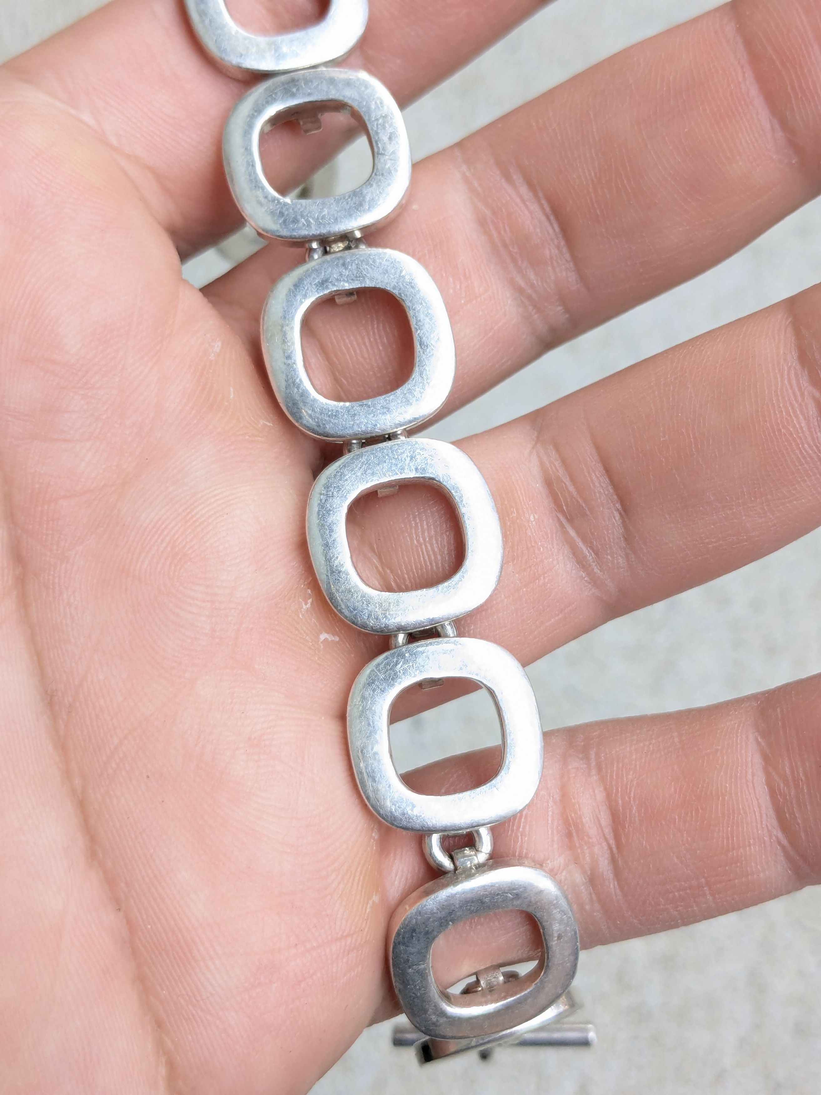 Sterling Silver × Vintage Sterling Silver Bracelet Round Square Modern Abstract Size ONE SIZE - 15 Thumbnail