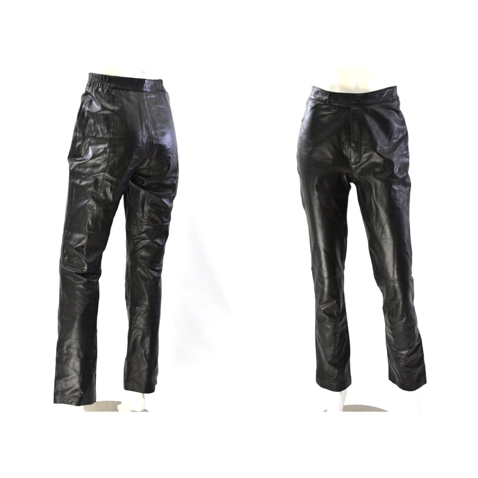 image of 90's Vintage Black Leather High Waist Straight Leg Pants Womens 4 Excelled in White