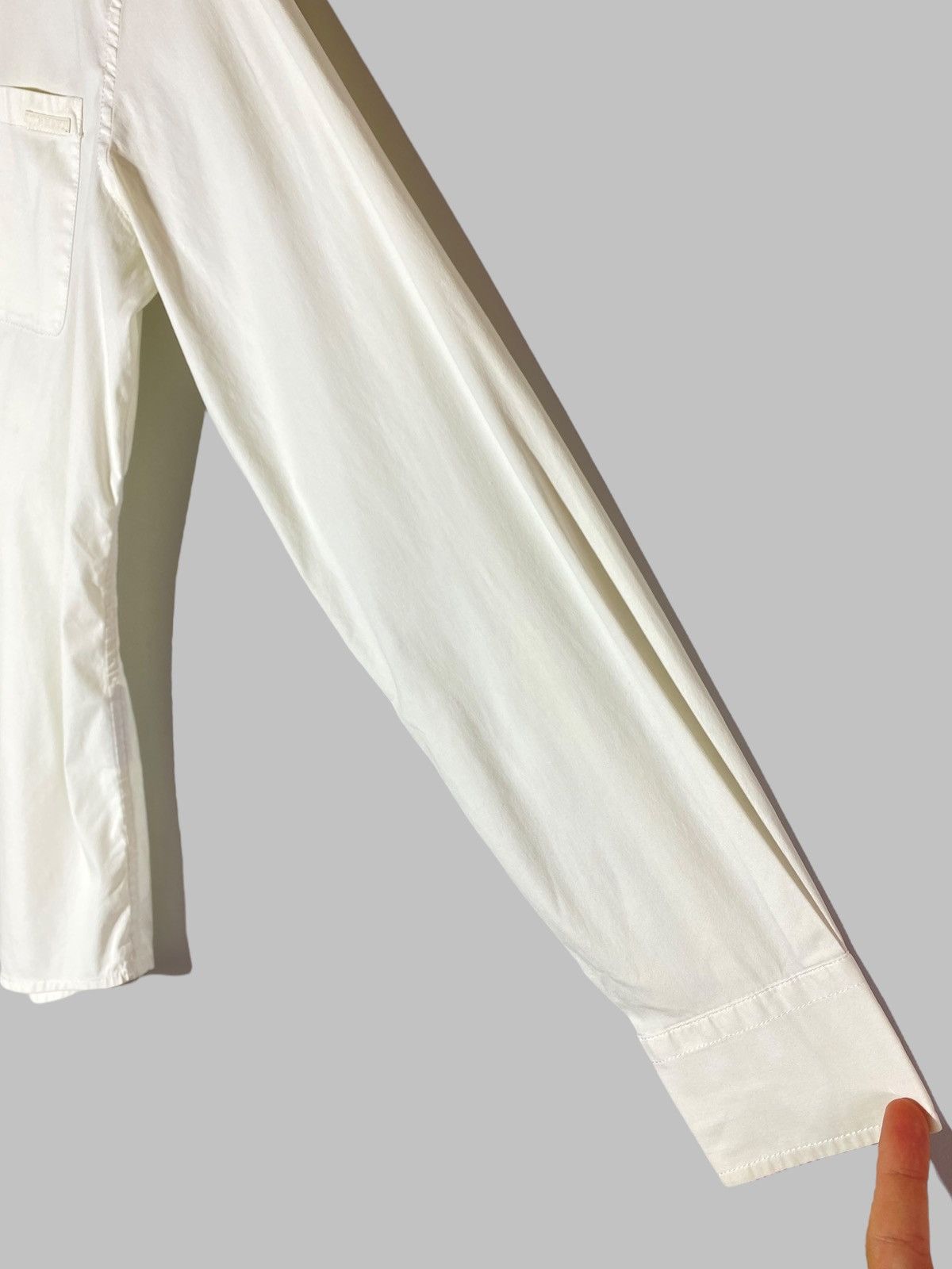 Prada Prada Tab Logo White Elastic Cotton Blend Pocket Shirt Size US M / EU 48-50 / 2 - 11 Thumbnail