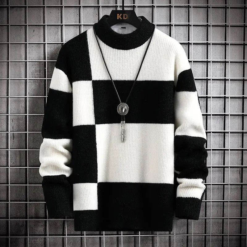 Japanese Brand Black White Patchwork Color Knitted Pullover Sweatshirt Size US M / EU 48-50 / 2 - 3 Thumbnail