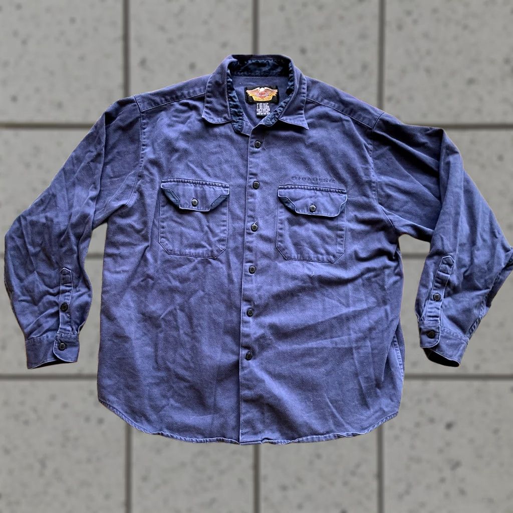 Harley Davidson VINTAGE Harley-Davidson Shirt Mens XL Long Sleeve Button Up Blue Size US XL / EU 56 / 4 - 1 Thumbnail