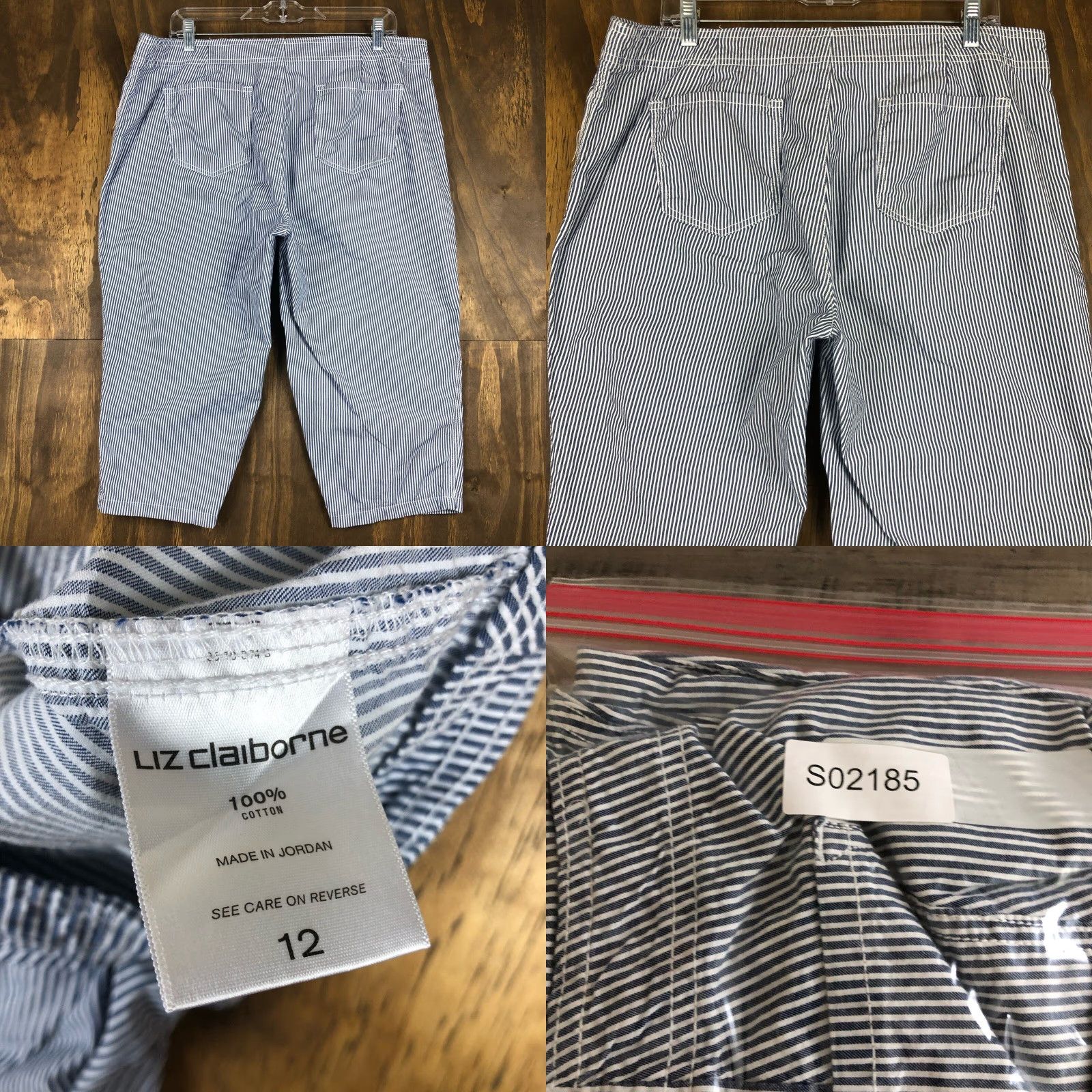 Liz Claiborne VINTAGE Liz Claiborne Womens Pants Capris Striped High Rise Stretch Cotton 12 Blue Size 34" / US 12 / IT 48 - 8 Thumbnail