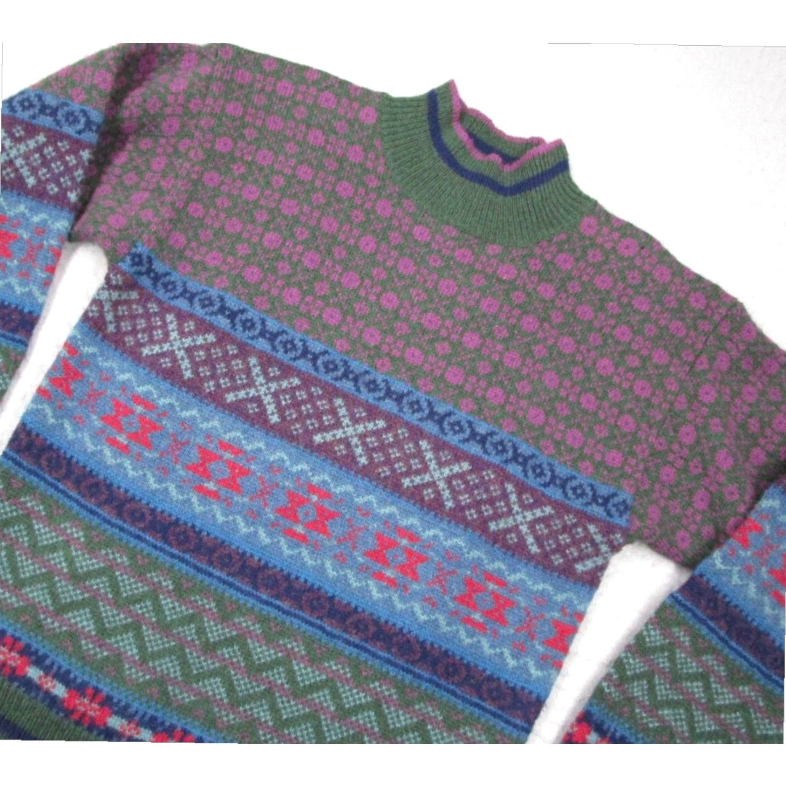 Vintage VINTAGE Woolrich Women's Medium Purple Fair Isle Mock Neck Wool Cable-Knit Sweater Size M / US 6-8 / IT 42-44 - 2 Thumbnail