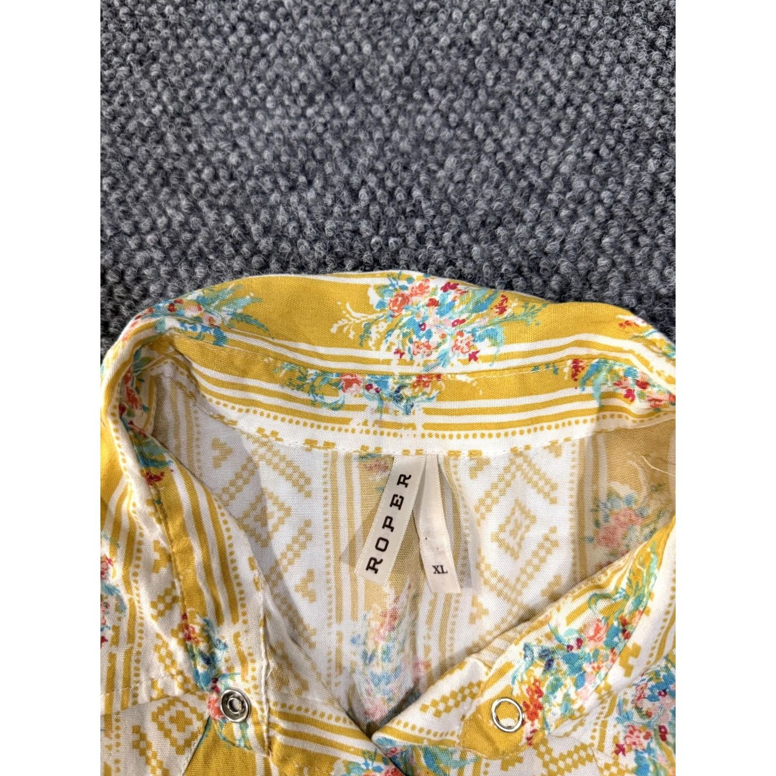Roper Roper Button-Up Shirt Womens XL Yellow Stripe Floral Western Rayon Snap Front Size XL / US 12-14 / IT 48-50 - 4 Thumbnail