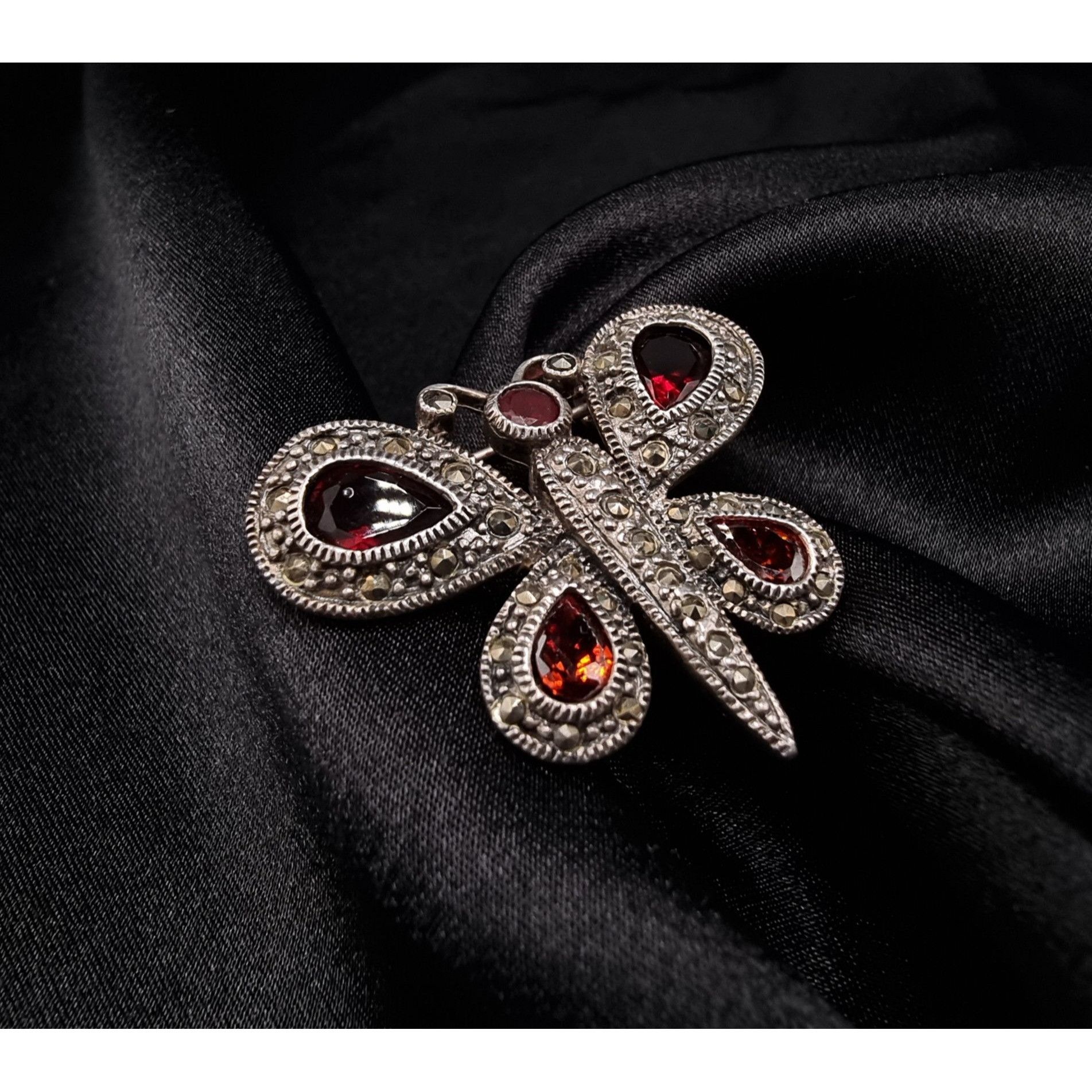 Vintage Vintage 925 Sterling Silver Butterfly Brooch With Red Gemsto Size ONE SIZE - 2 Thumbnail