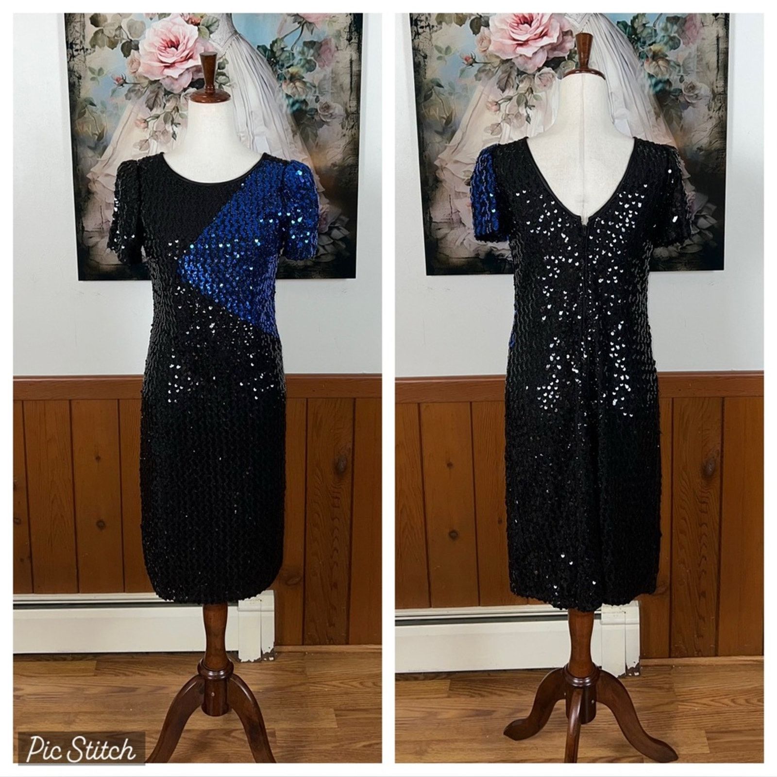 Vintage Fabulous Vintage 1980s Norman Berg Sequin Dress! Size L / US 10 / IT 46 - 1 Thumbnail