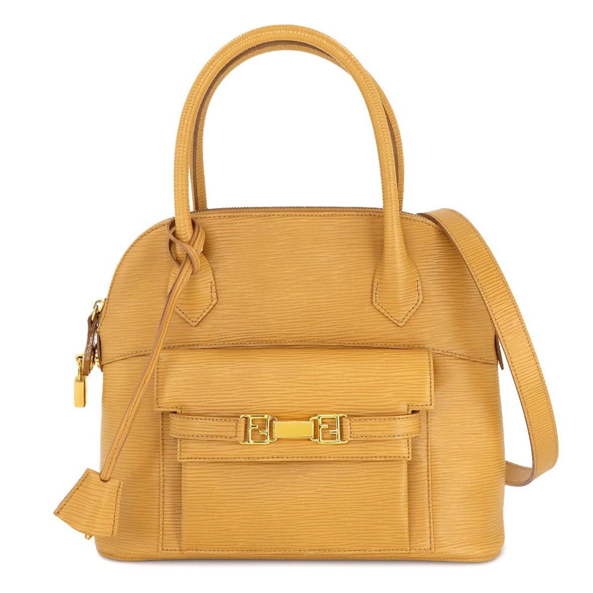 Fendi Epi 2Way Hand Shoulder Bag Leather Camel Gold Hardware, Women's