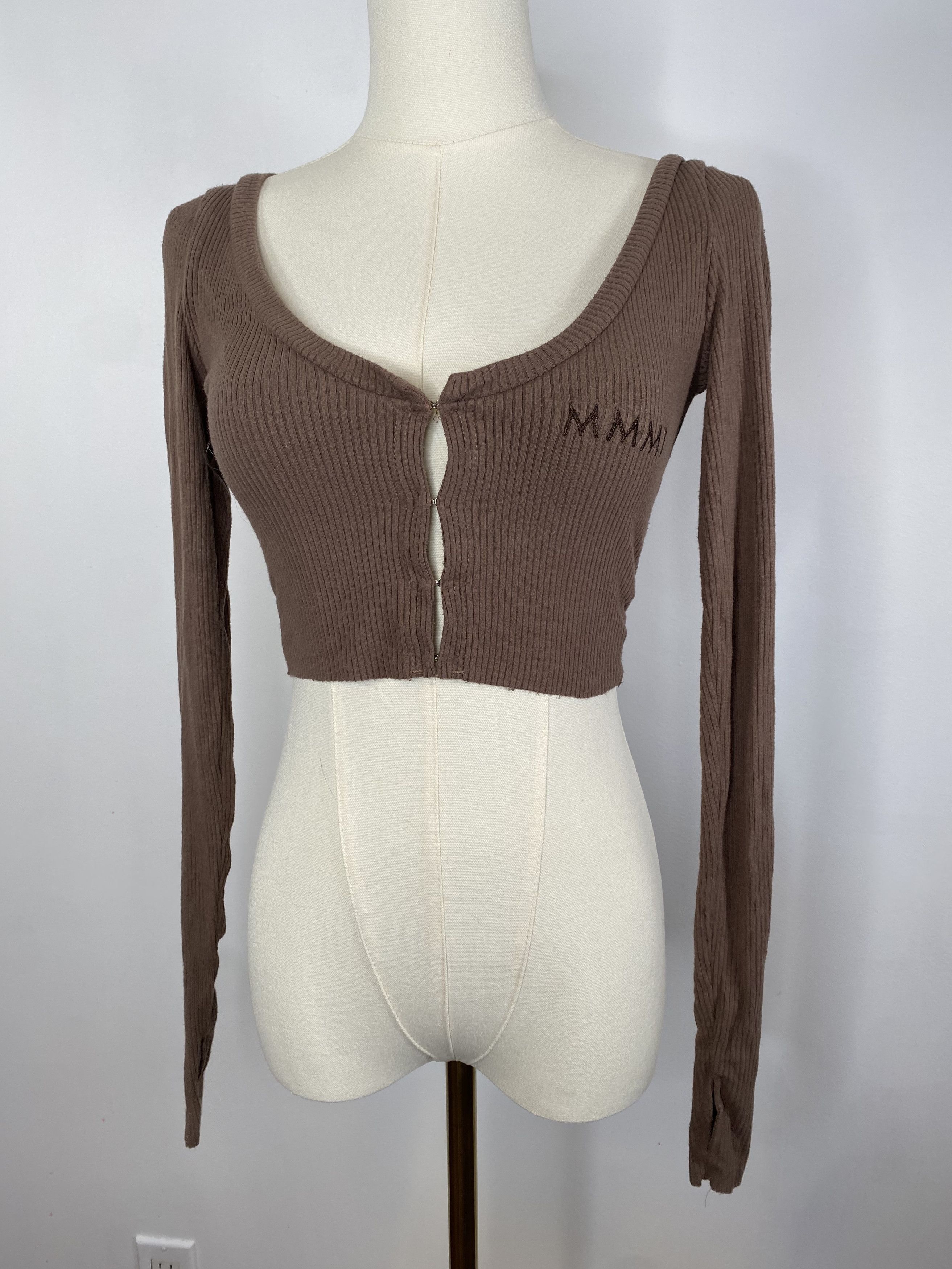 Vintage My Mum Made It - Brown Knit Cropped Cardigan Size XS / US 0-2 / IT 36-38 - 2 Thumbnail