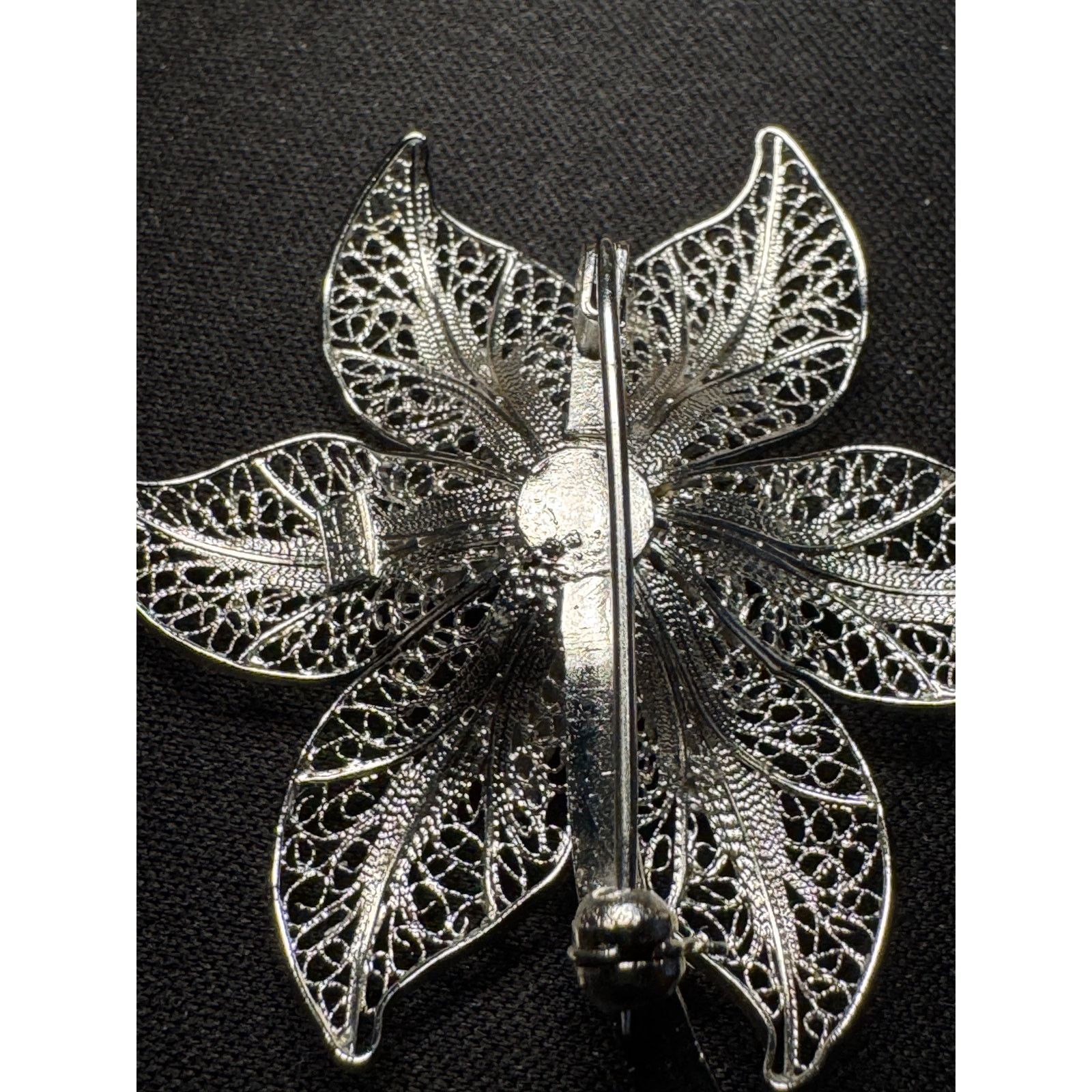 Other Sterling Van Lou Filigree Flower Brooch Blue Enamel Accents Size ONE SIZE - 6 Thumbnail