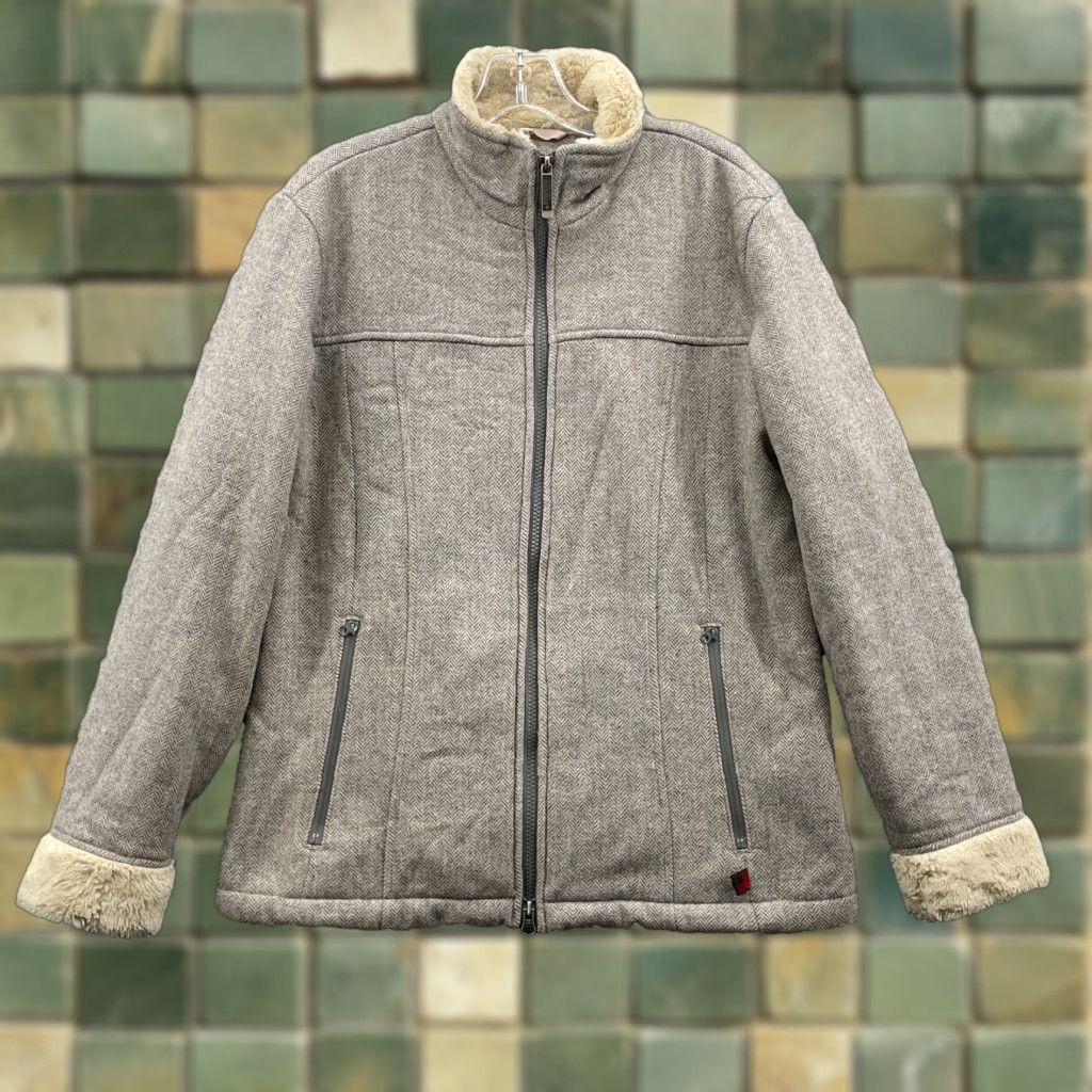 Vintage VINTAGE Woolrich Jacket Women's M Beige Cabin Wool Blend Herring Bone Sherpa Lined Mid-Length Pockets Zip 90s Outdoor Womens Size M / US 6-8 / IT 42-44 - 1 Thumbnail