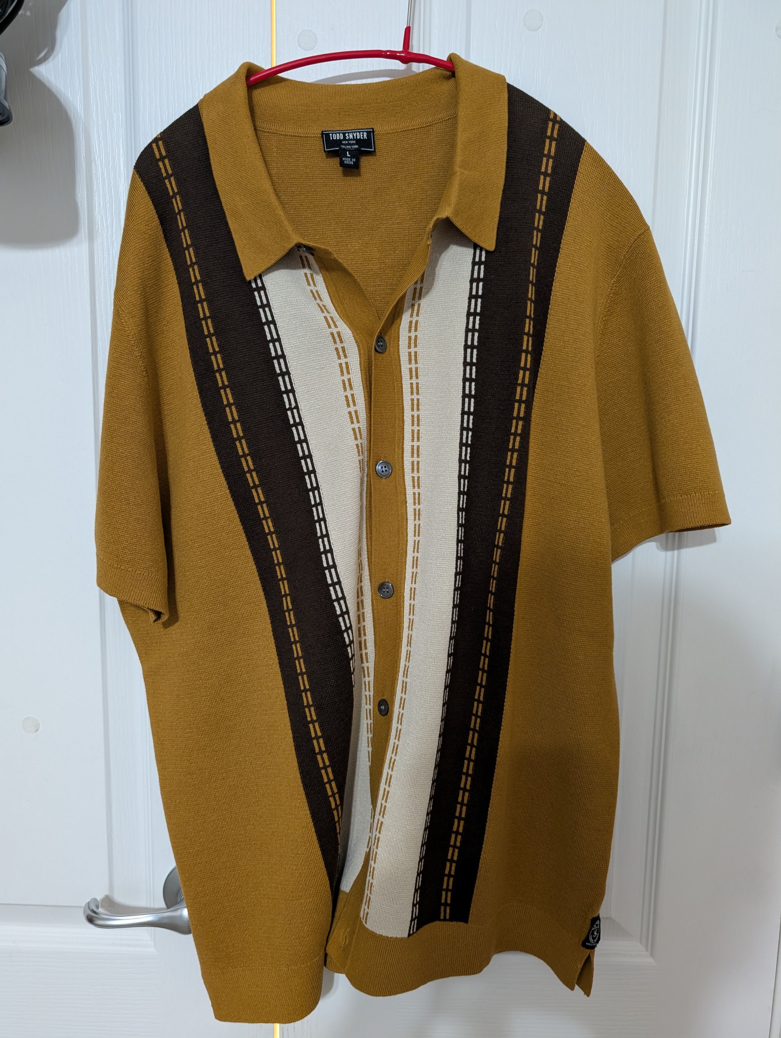 Todd Snyder Vertical Stripe Full-Placket Polo in Old Gold Size US L / EU 52-54 / 3 - 5 Thumbnail