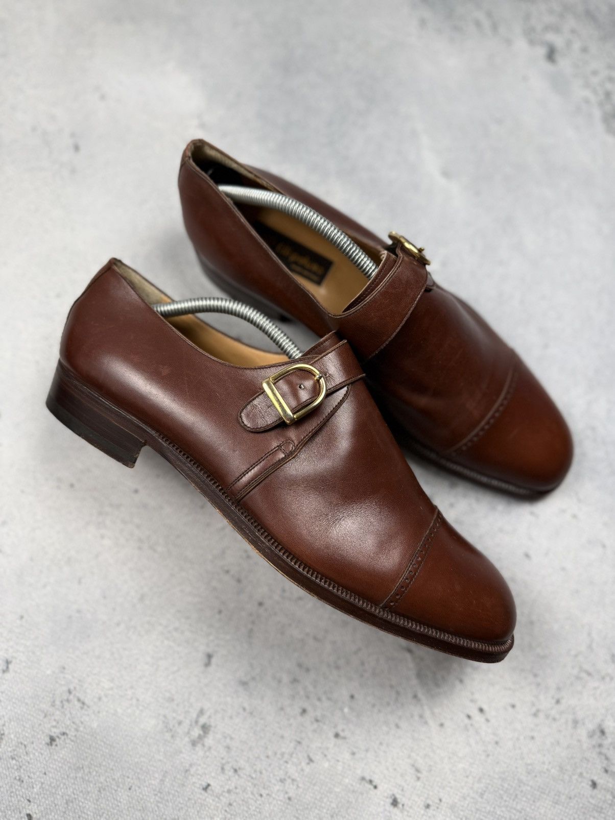 Genuine Leather Vintage Peluso Brown Leather Single Monk Strap Dress Shoes Size US 11 / EU 44 - 3 Thumbnail