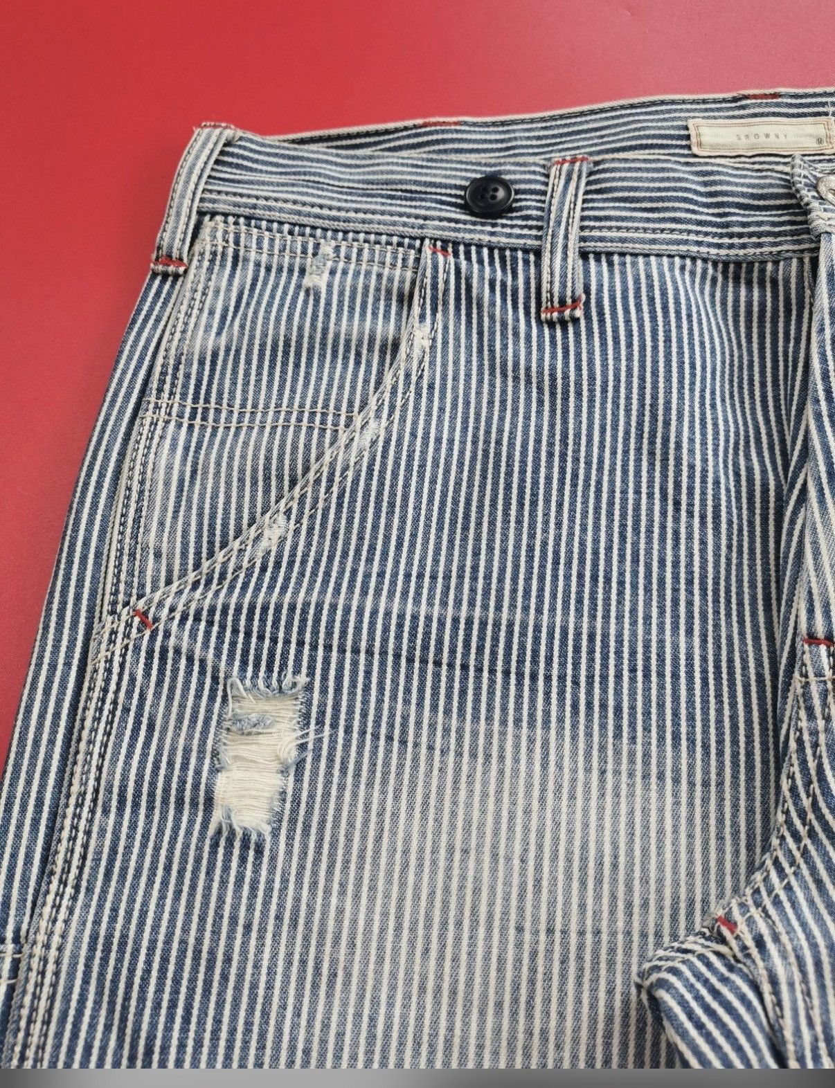 Vintage Browny Japan Hickory Stripe Carpenter Distressed Jeans Size US 32 / EU 48 - 5 Thumbnail