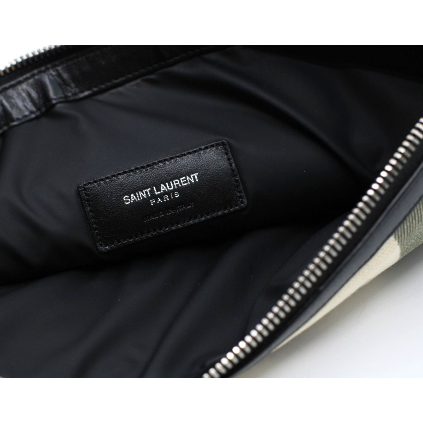 Saint Laurent Paris Saint Laurent Clutch Bag Pouch Beige Khaki Canvas Leather Size ONE SIZE - 5 Thumbnail