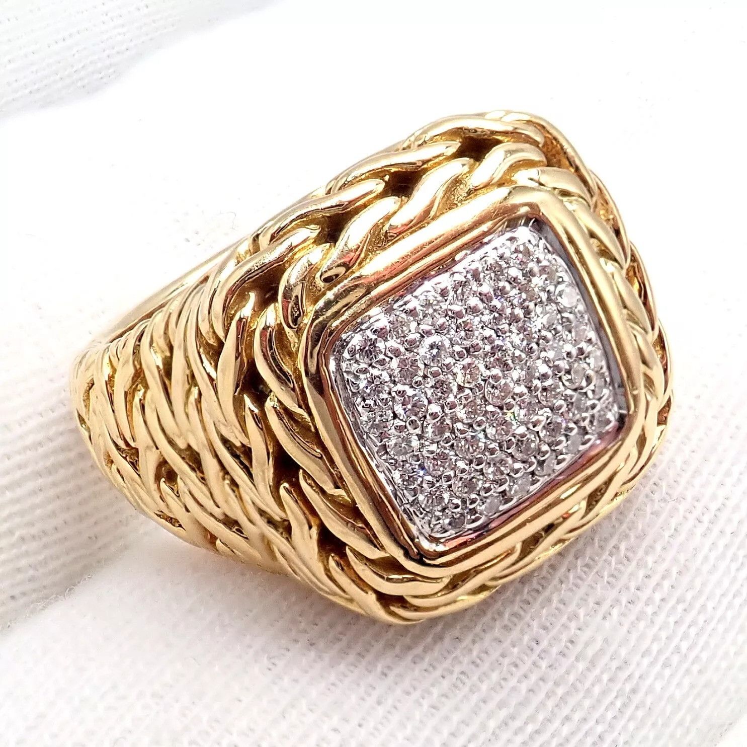 The Unbranded Brand John Hardy 18k Yellow Gold Diamond Signet Signature Ring Size ONE SIZE - 6 Thumbnail