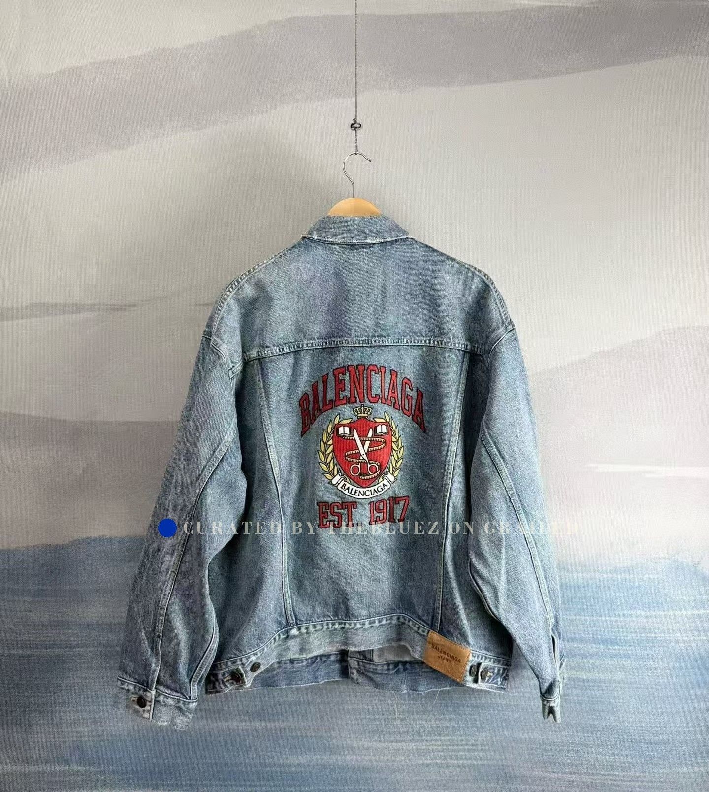 Balenciaga Balenciaga Light Blue Wheat Embroidery Denim Jacket Size US M / EU 48-50 / 2 - 1 Thumbnail