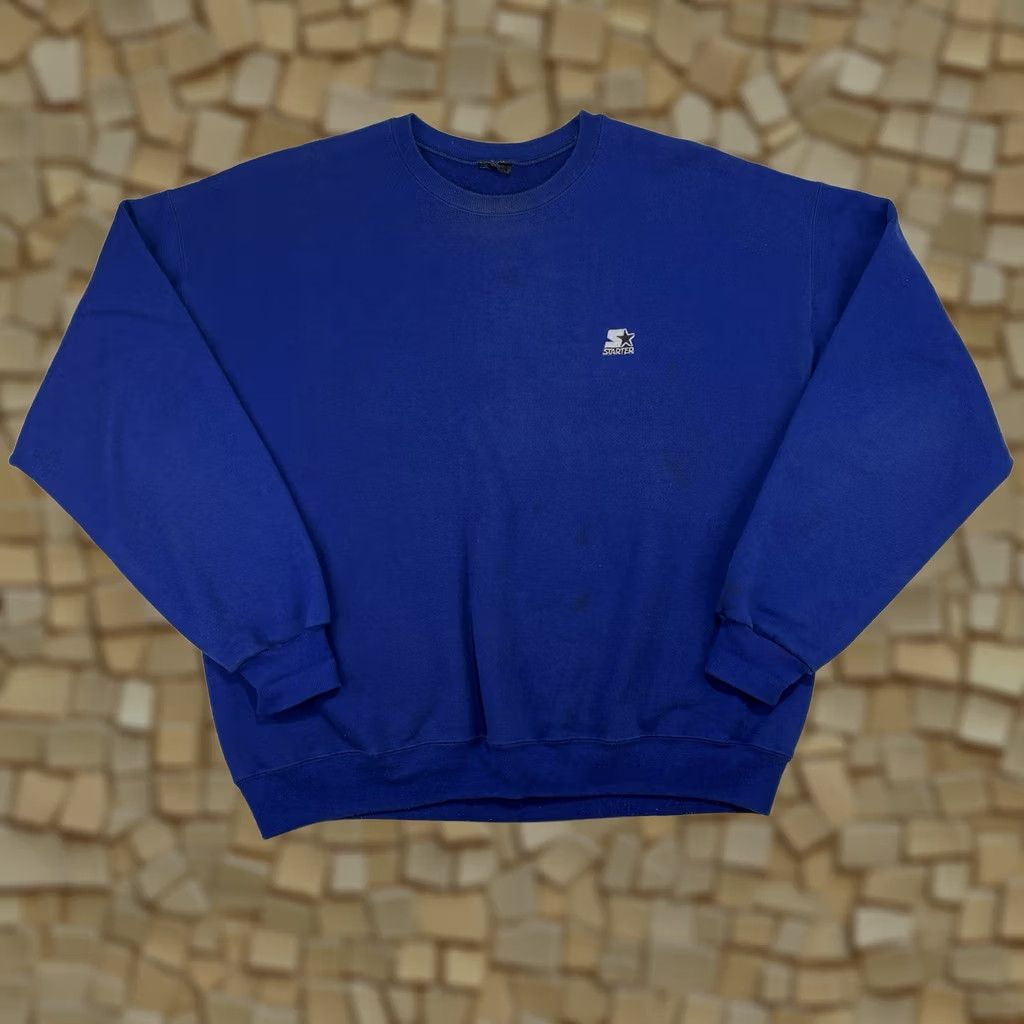Starter VINTAGE STARTER Blue Crewneck Sweatshirt L Mens 90s Solid Essential Heavyweight Pullover Sports Size US L / EU 52-54 / 3 - 1 Thumbnail