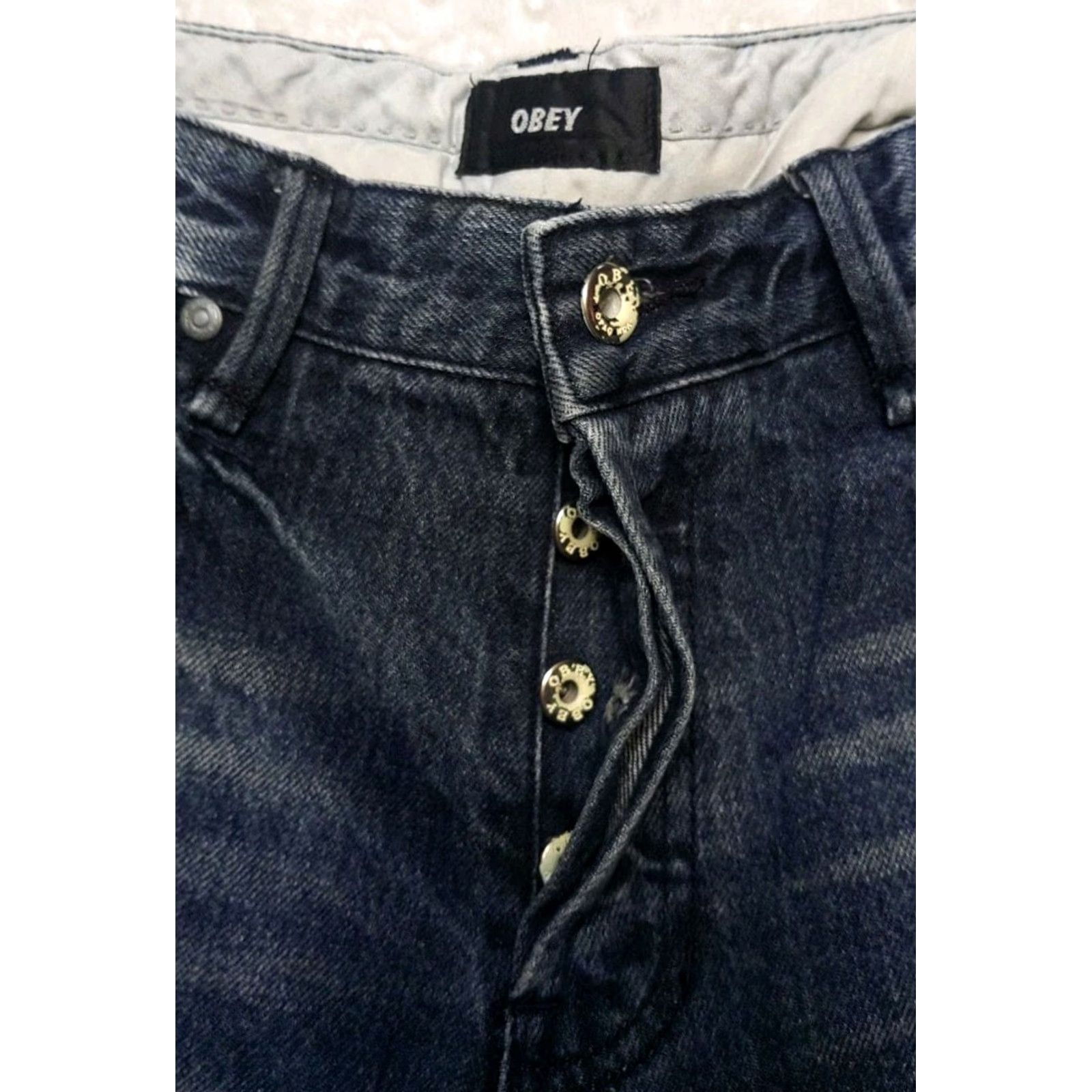 Obey OBEY Propaganda Jeans 28 30x32 Tight Straight Leg Distressed Denim Blue Women 90s Rise Mid 5-Pocket Jeans Size 28" / US 6 / IT 42 - 5 Thumbnail