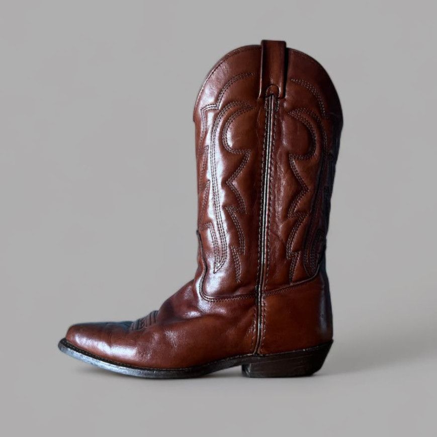 image of Vittorio Ricci Studio Brown Leather Cowboy Boots | Size 9, Women's