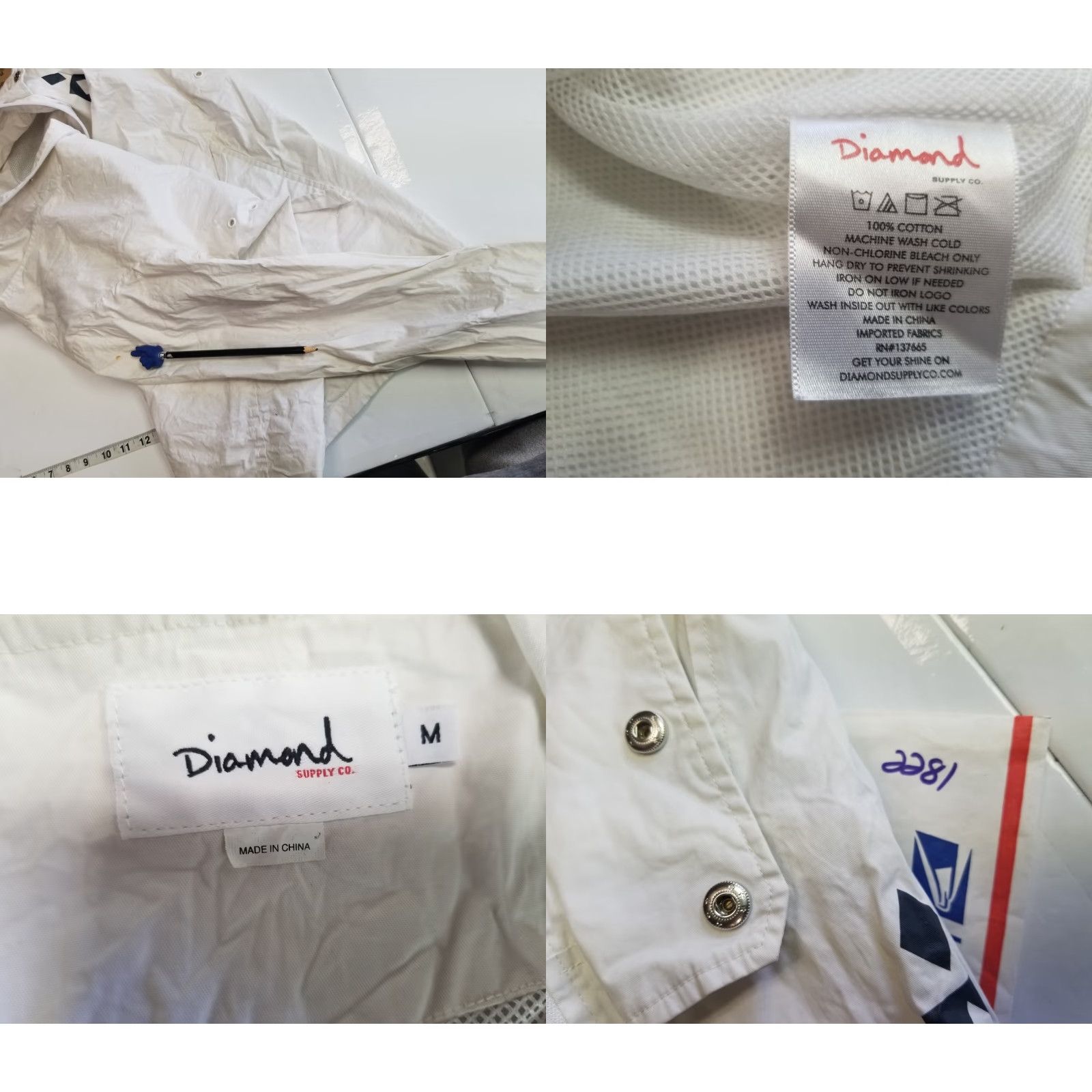 Diamond Supply Co. VINTAGE not applicable; Diamond Supply Co. Waxed Mens Waterproof Jacket Rain Coat M White Logo Hooded Waterproof Jacket Mens Regular Coat Size US M / EU 48-50 / 2 - 9 Thumbnail