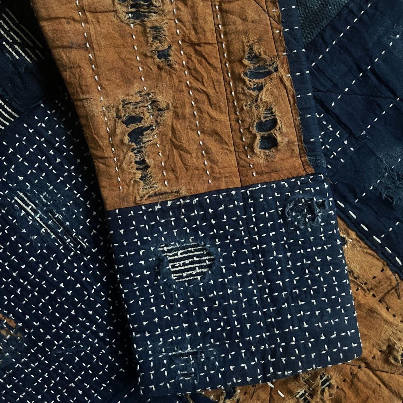 Kapital Indigo Collarless Boro Sashiko Denim Jacket Size US M / EU 48-50 / 2 - 5 Thumbnail