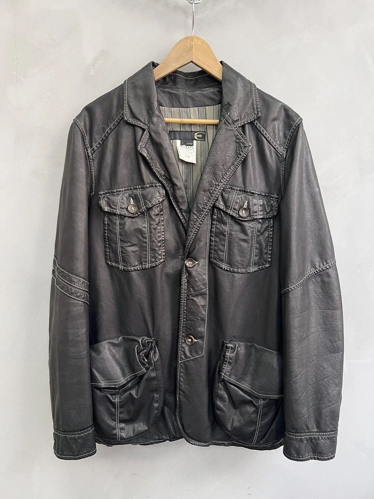 Roberto Cavalli Stitching Roberto Cavalli leather avant garde jacket blazer Size US L / EU 52-54 / 3 - 1 Thumbnail