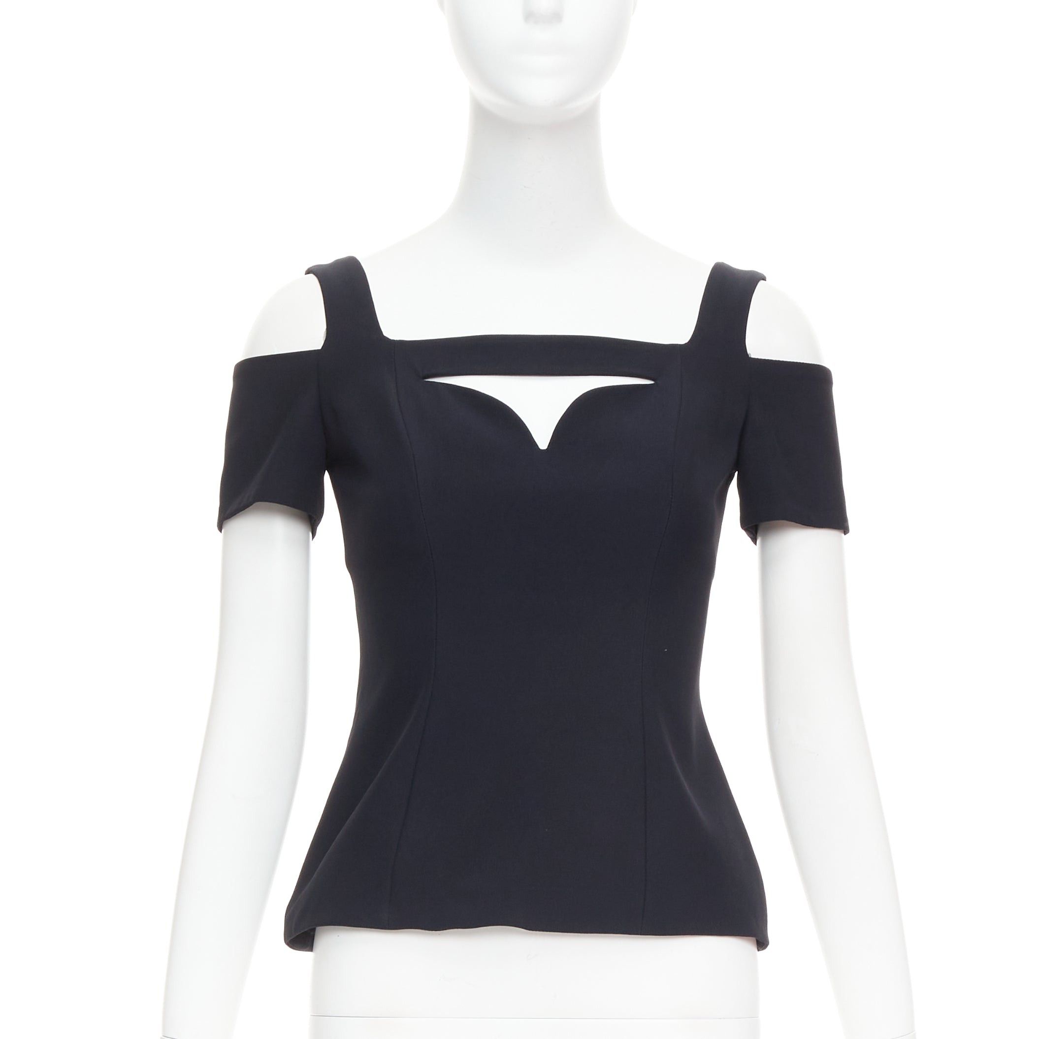 Alexander McQueen ALEXANDER MCQUEEN 2013 black cut out bust cold shoulder top IT38 XS Size XS / US 0-2 / IT 36-38 - 1 Thumbnail