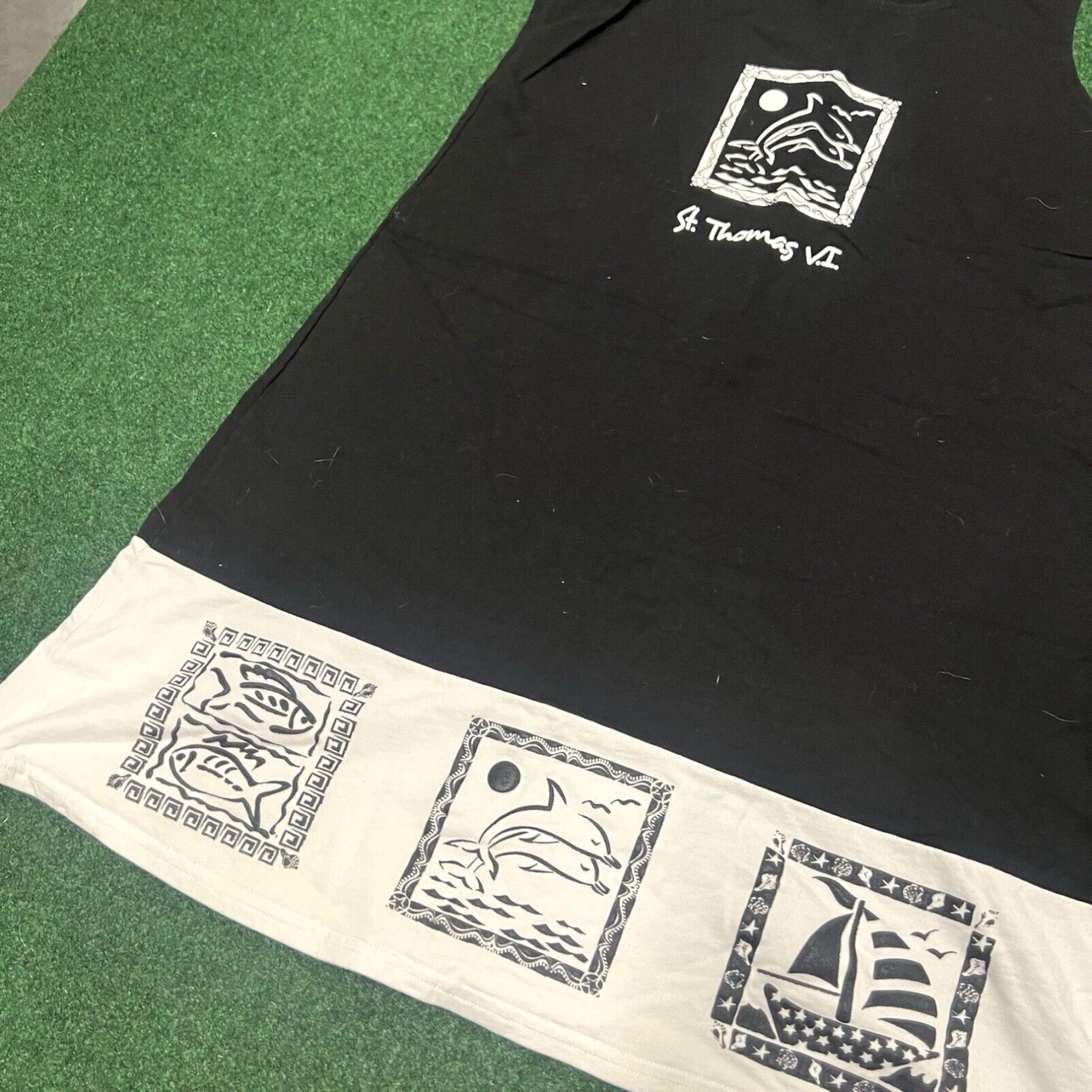 Vintage ST THOMAS T-Shirt Dress Black Beach Swim Cover Up One Size Summer Size ONE SIZE - 2 Thumbnail