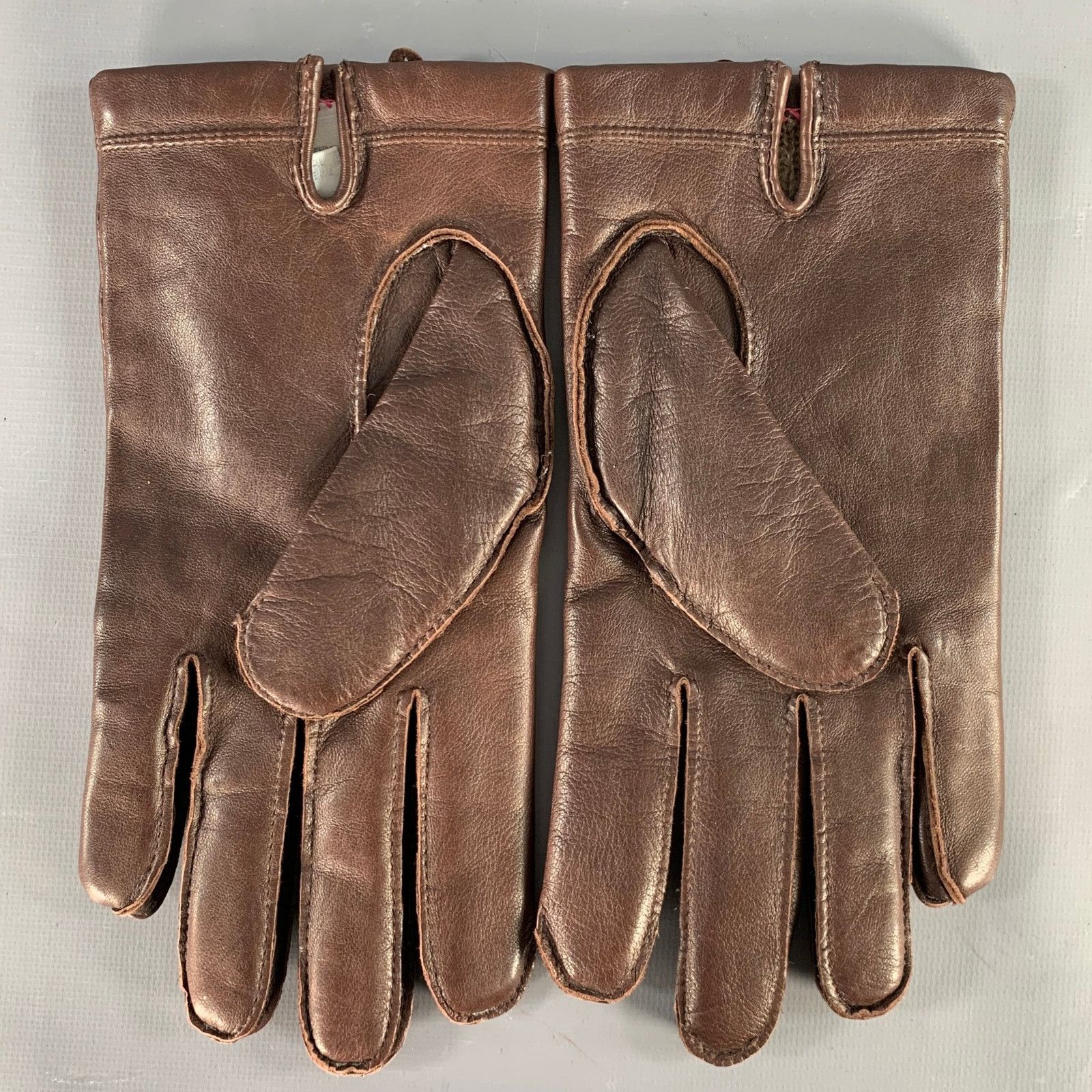 Vintage VINTAGE Size M Brown Leather Cashmere Lined Gloves Size ONE SIZE - 2 Thumbnail