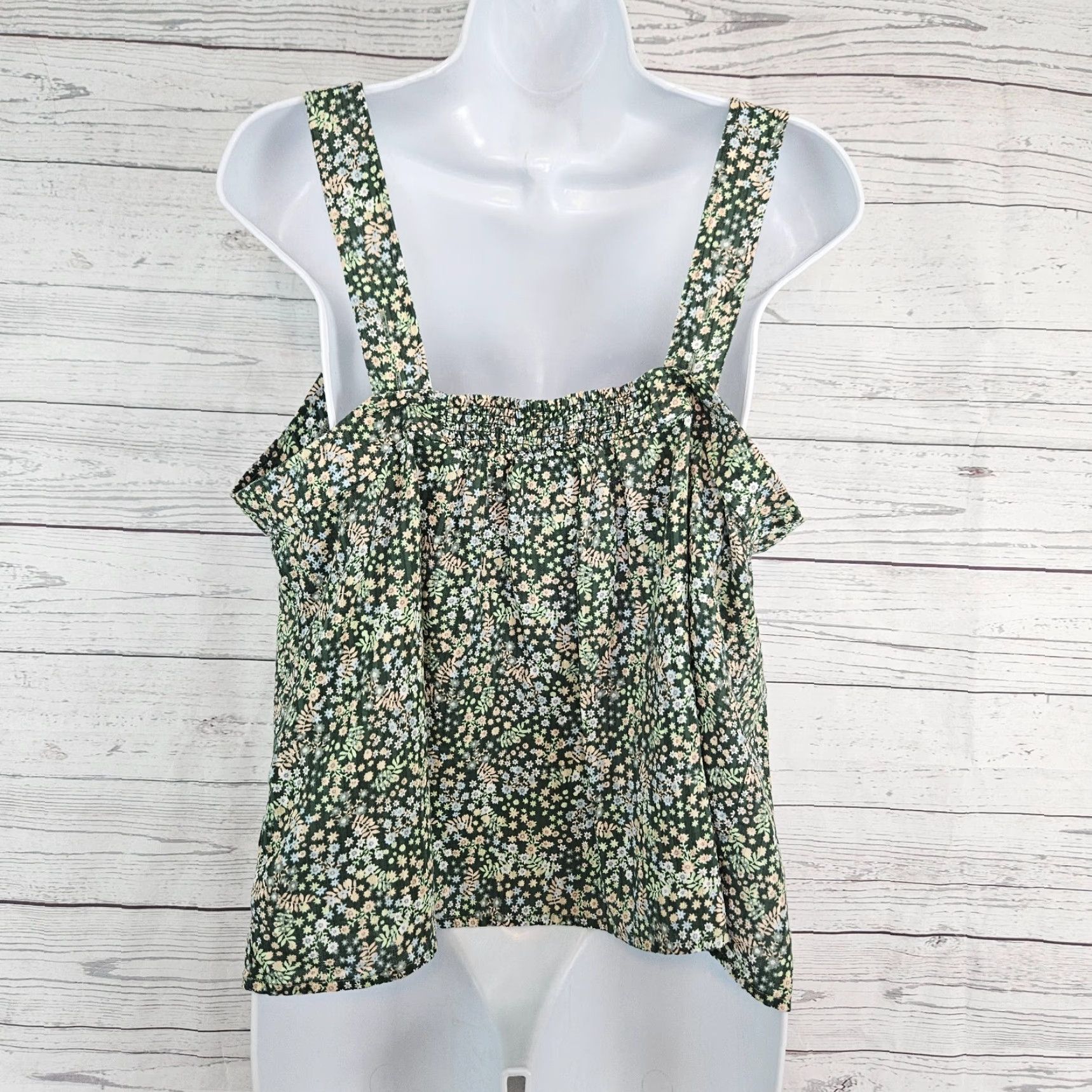 Vintage Carve Design Tank Womens Sz XL Green Floral Organic Cotton Size XL / US 12-14 / IT 48-50 - 3 Thumbnail